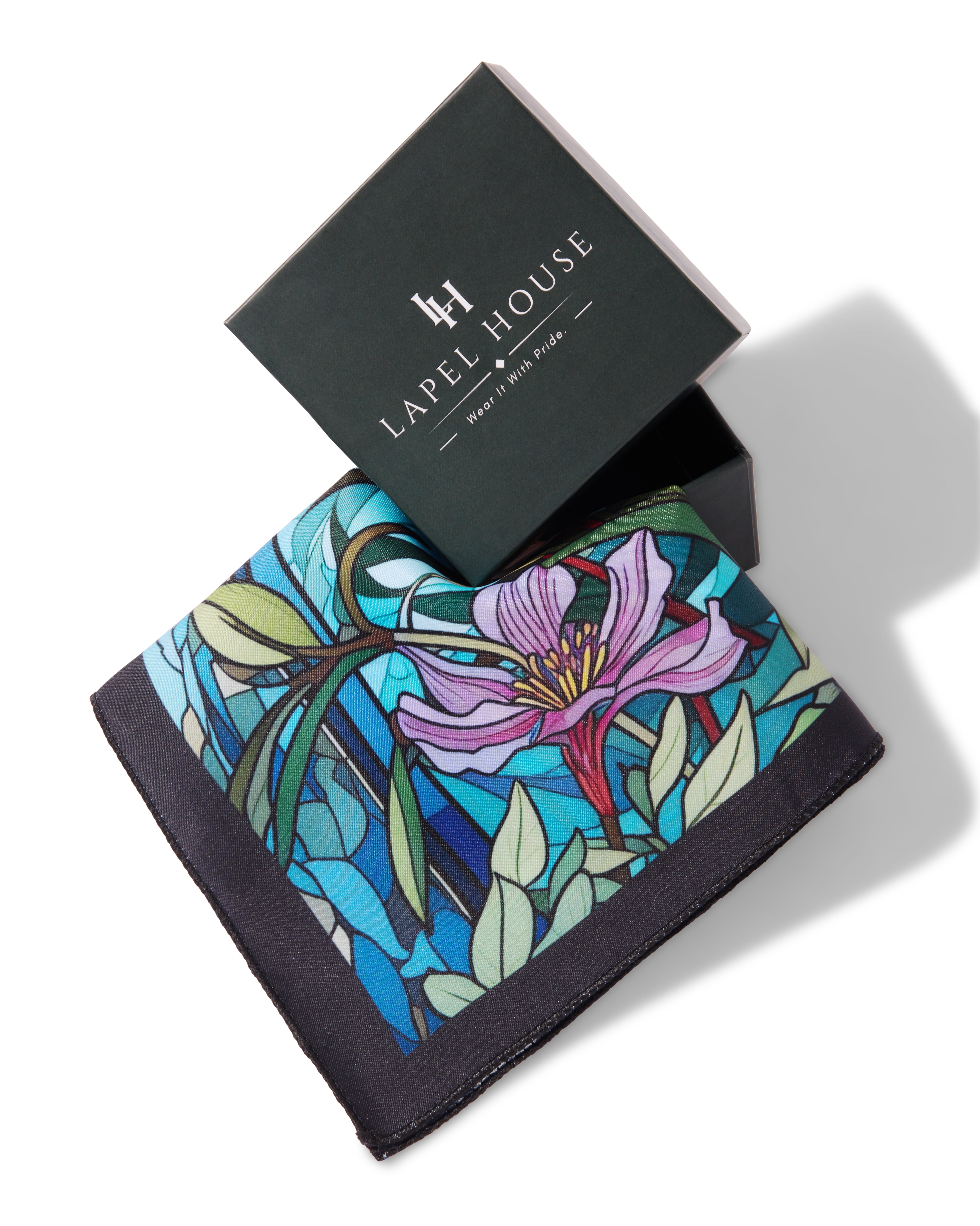 The Cathedral Microfiber Pocket Square — Stained Glass Floral