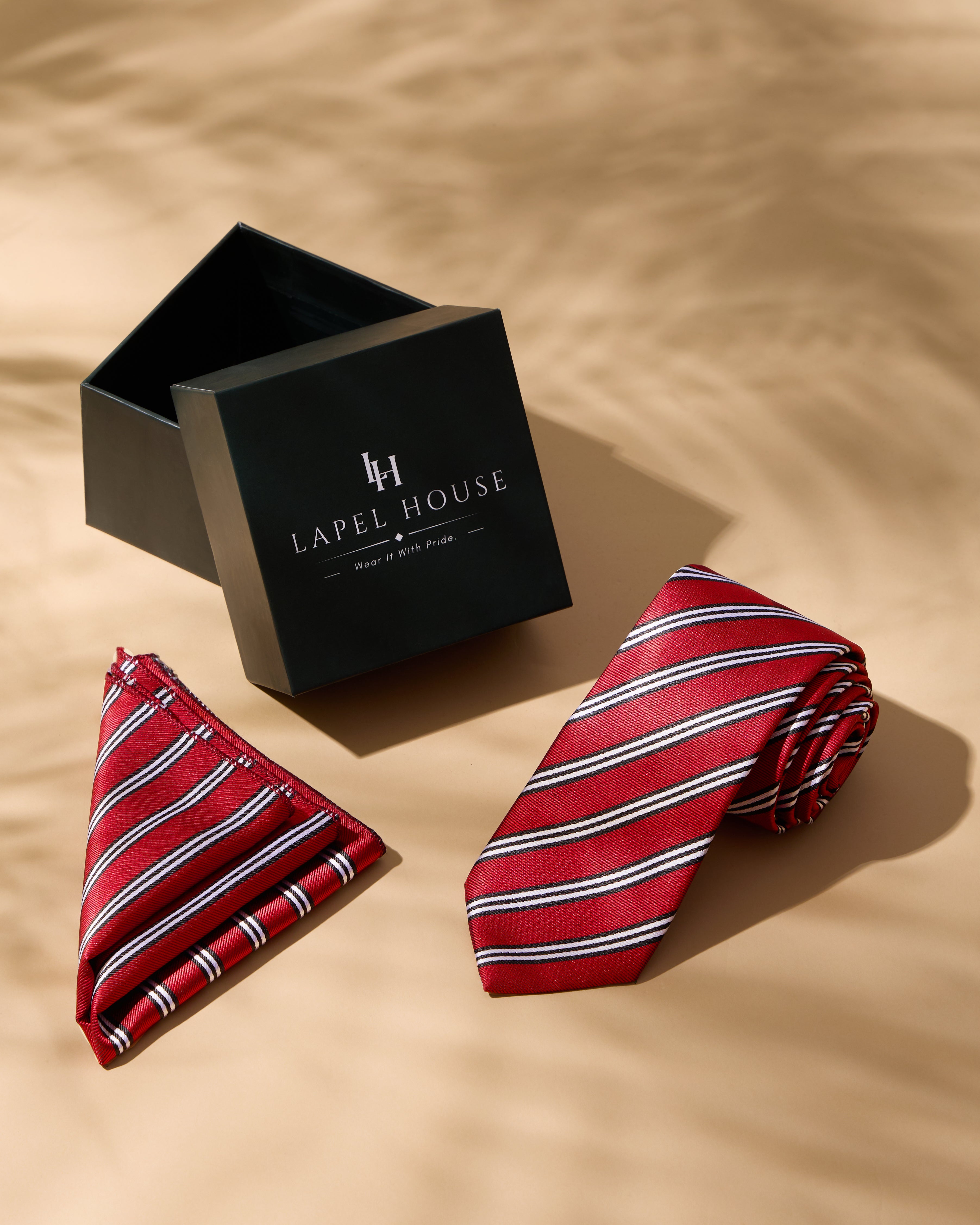 The Monarch Necktie — Red, Black & White Regimental Stripe