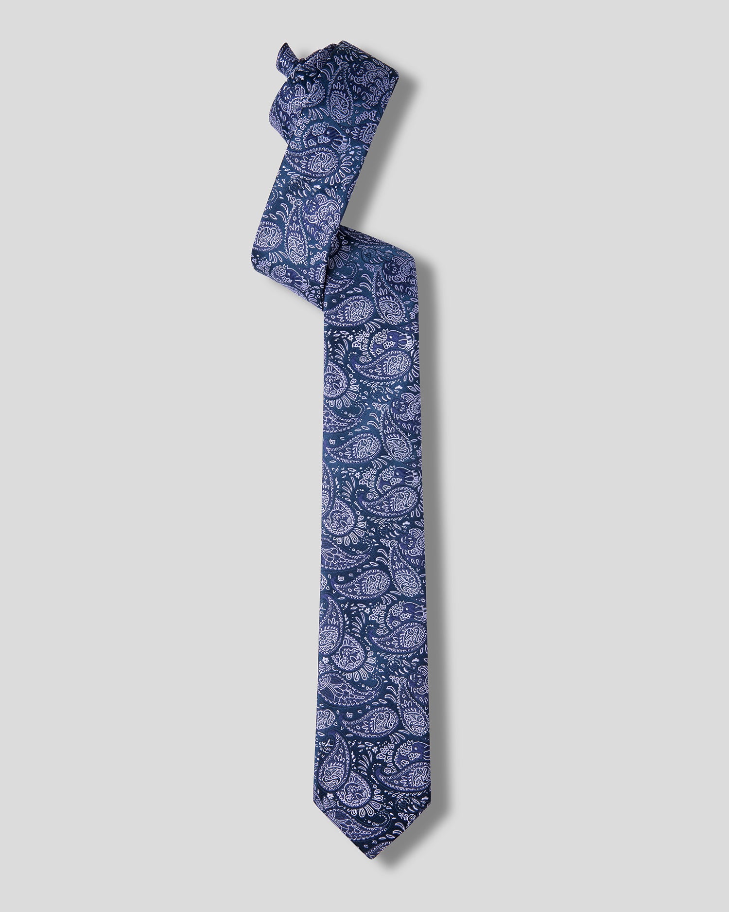 The Ambassador Microfiber Necktie — Deep Navy & Silver Paisley