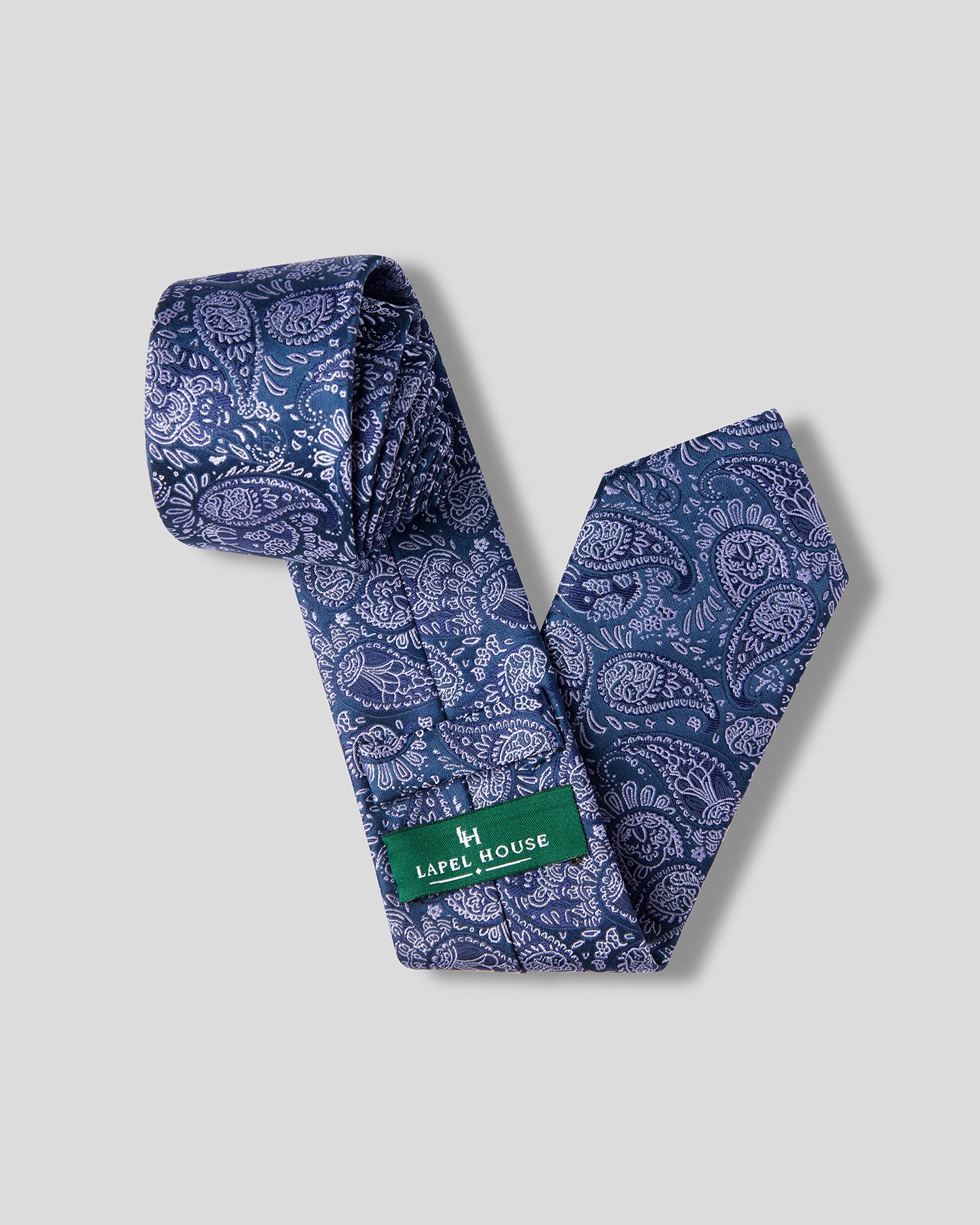 The Ambassador Microfiber Necktie — Deep Navy & Silver Paisley