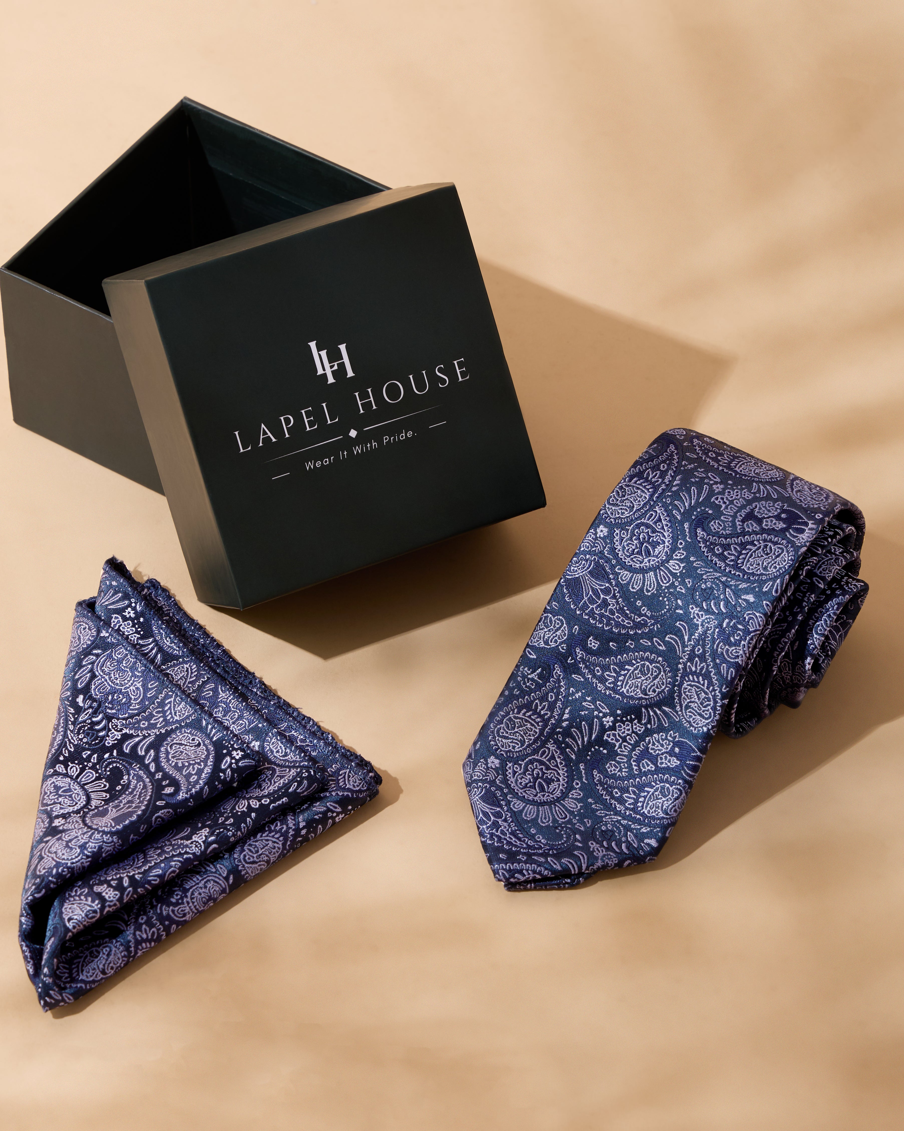 The Ambassador Microfiber Necktie — Deep Navy & Silver Paisley
