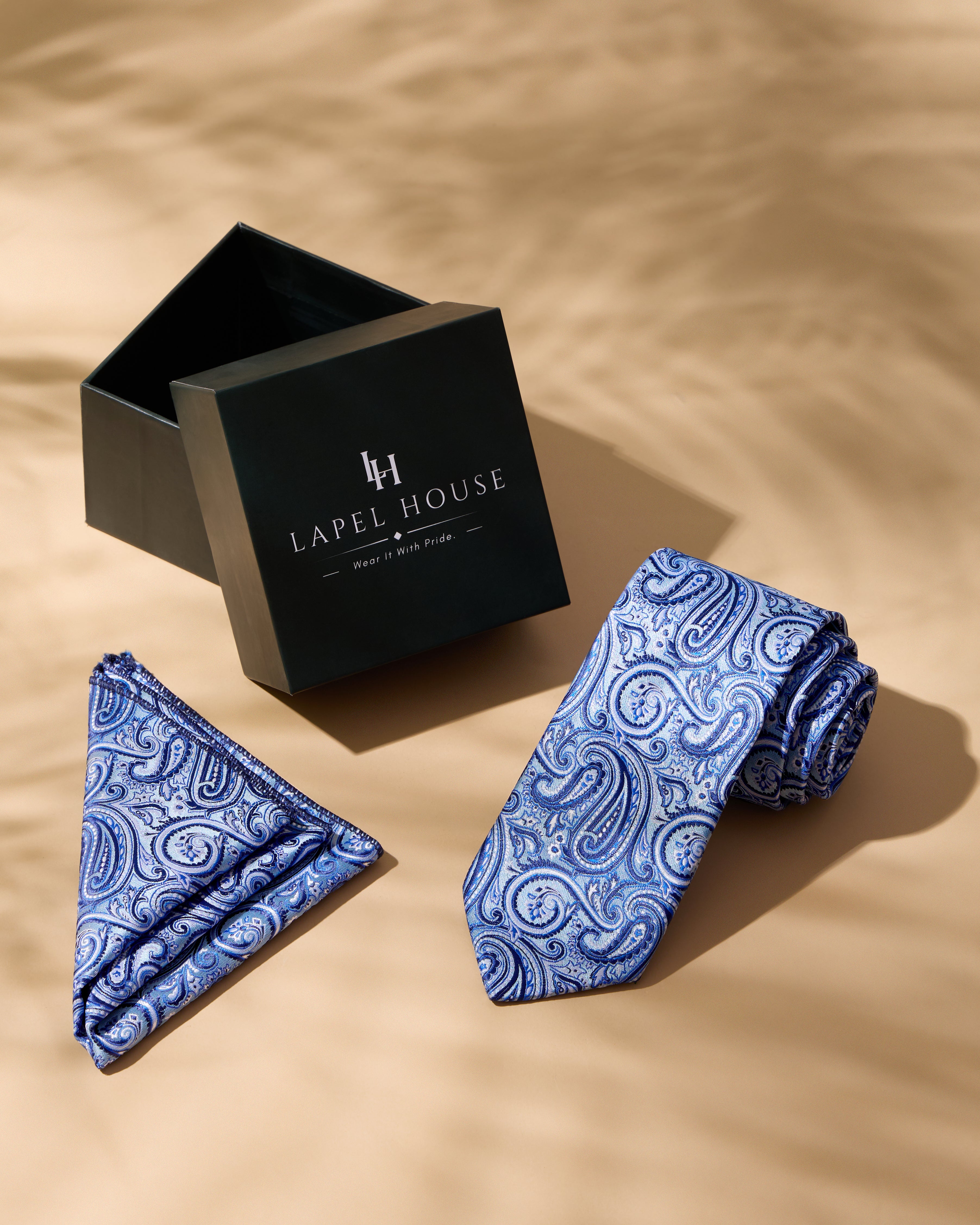 The Horizon Microfiber Necktie — Sky & Royal Blue Paisley
