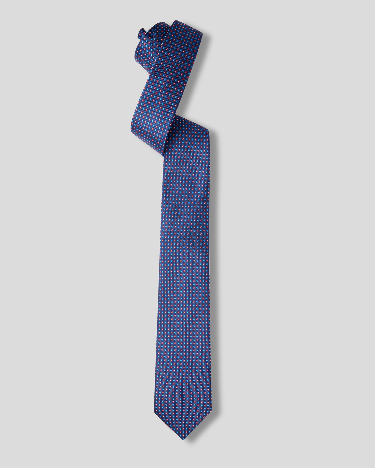 The Consulate Necktie — Navy Blue & Red Micro-Foulard
