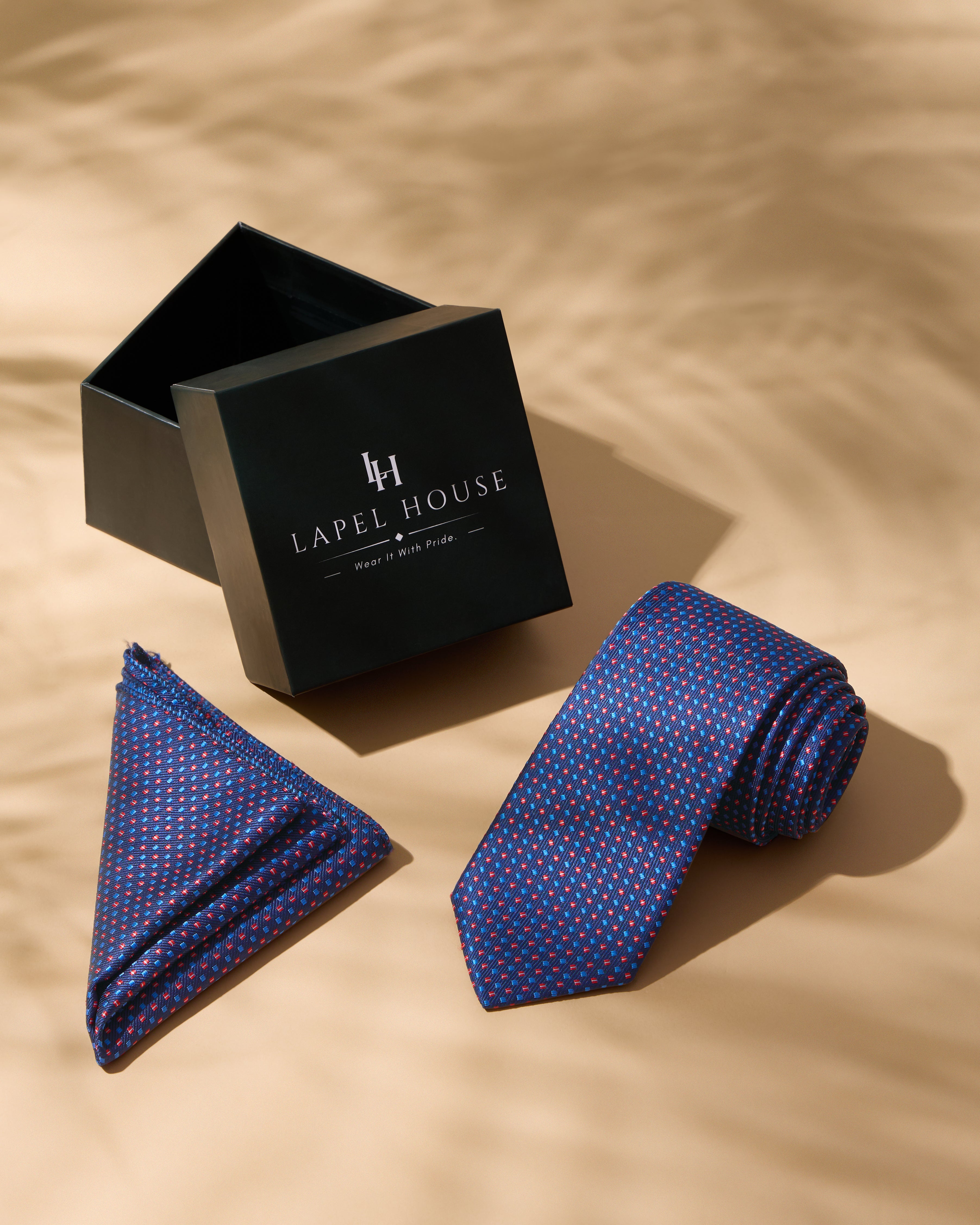 The Consulate Necktie — Navy Blue & Red Micro-Foulard