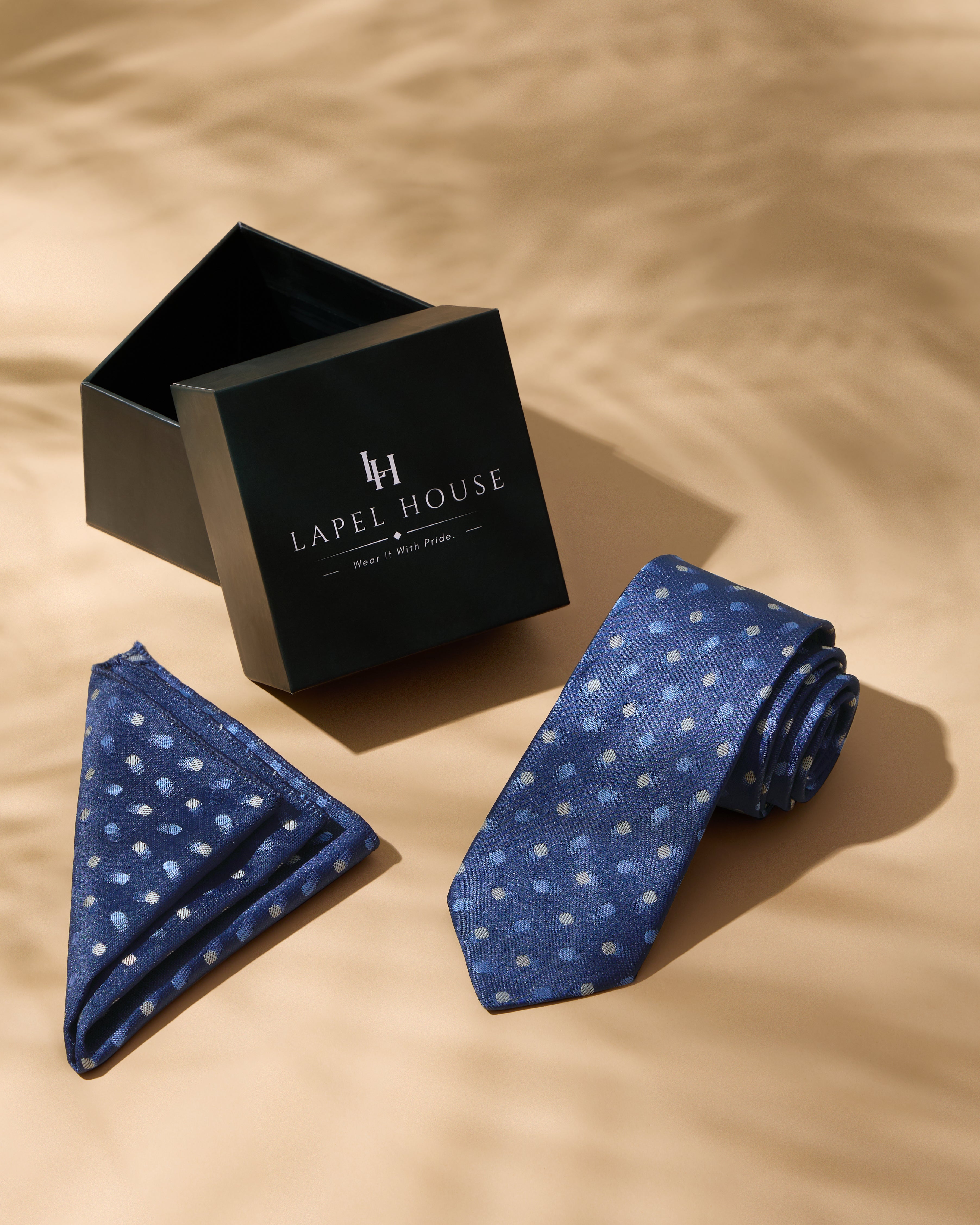 The Orbit Necktie — Navy Blue & Shaded Dot Motif