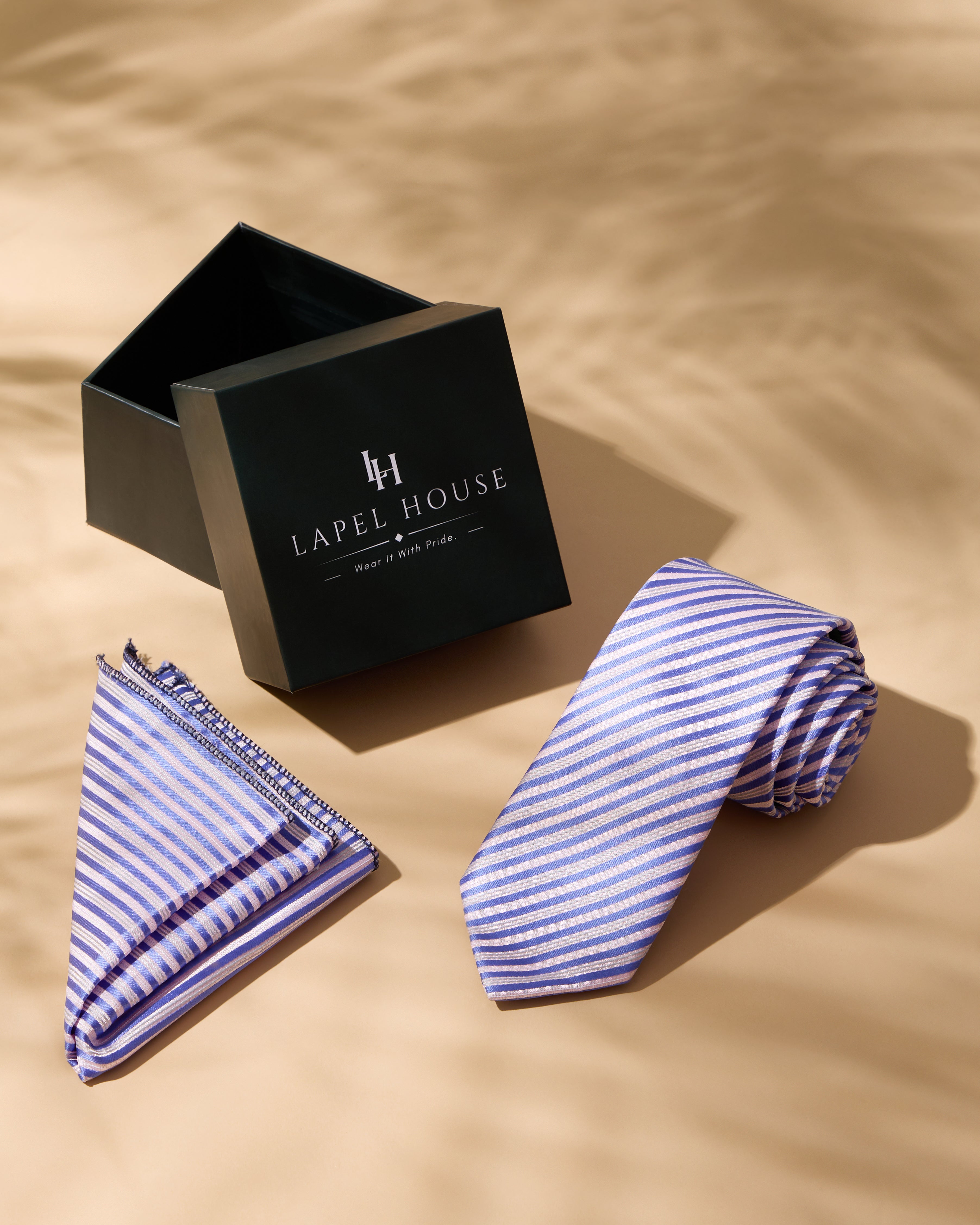 The Promenade Necktie — Lavender & Periwinkle Diagonal Stripe