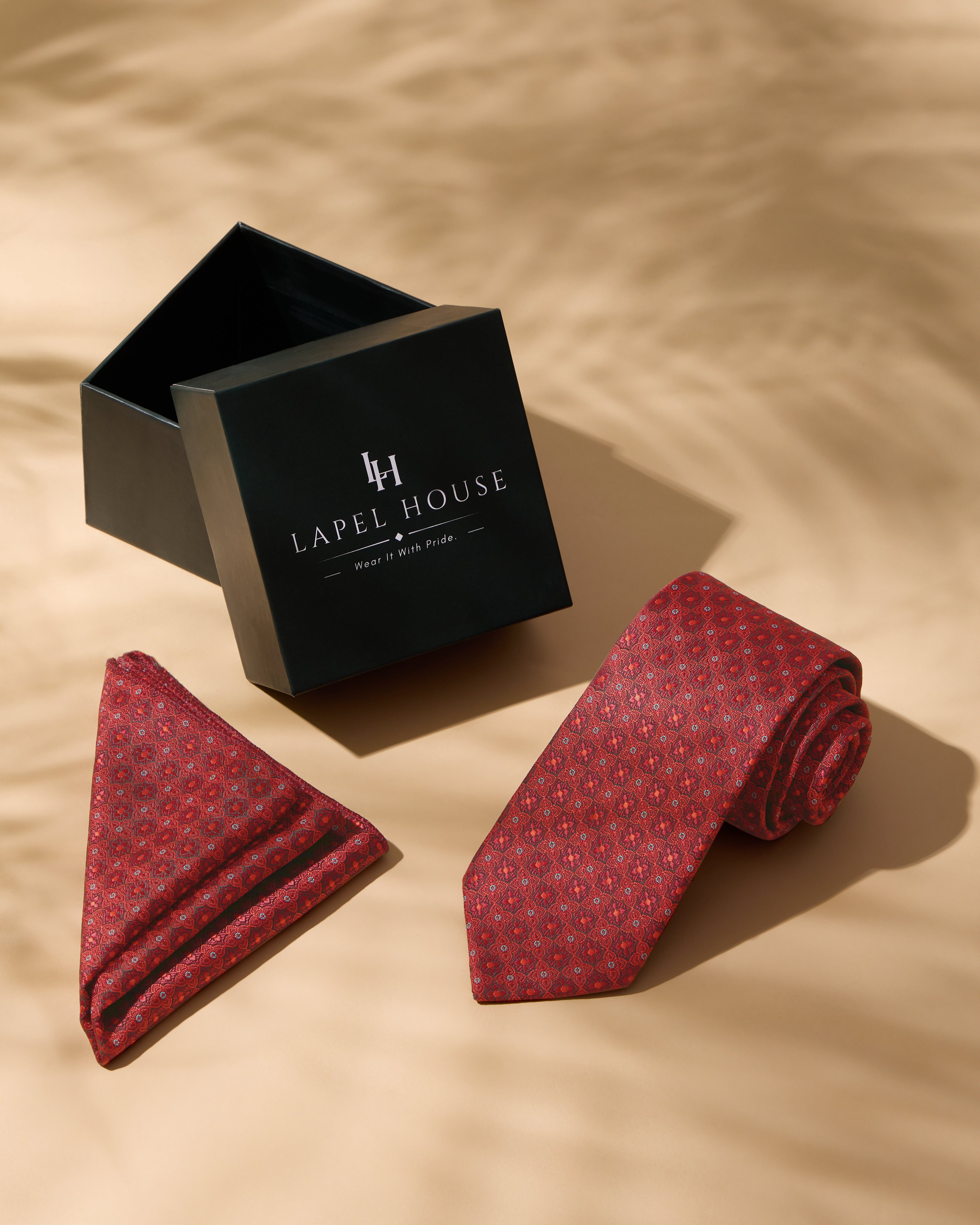 The Chancellor Necktie — Crimson & Maroon Micro-Medallion Foulard
