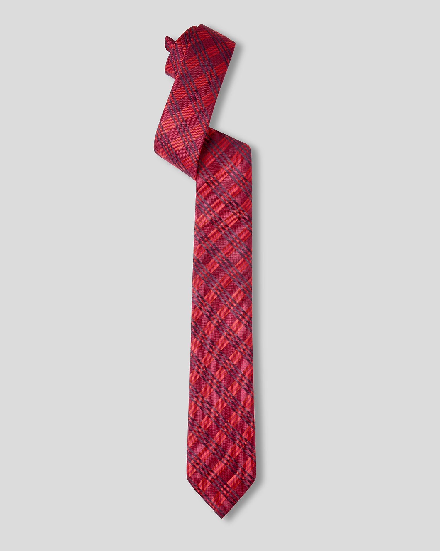 The Highlander Necktie — Crimson & Charcoal Tartan Plaid