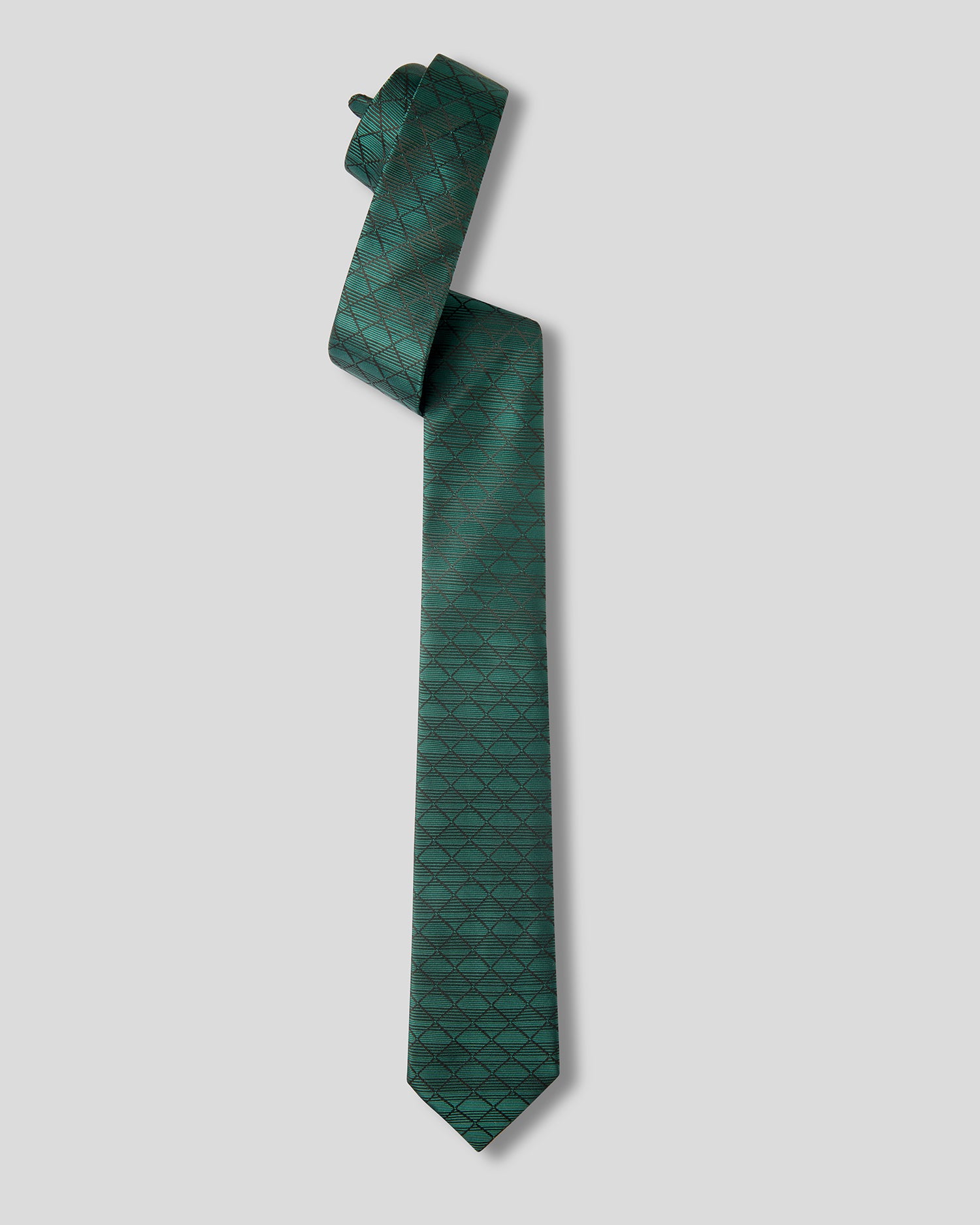The Verdant Microfiber Necktie — Emerald & Charcoal Diamond Lattice