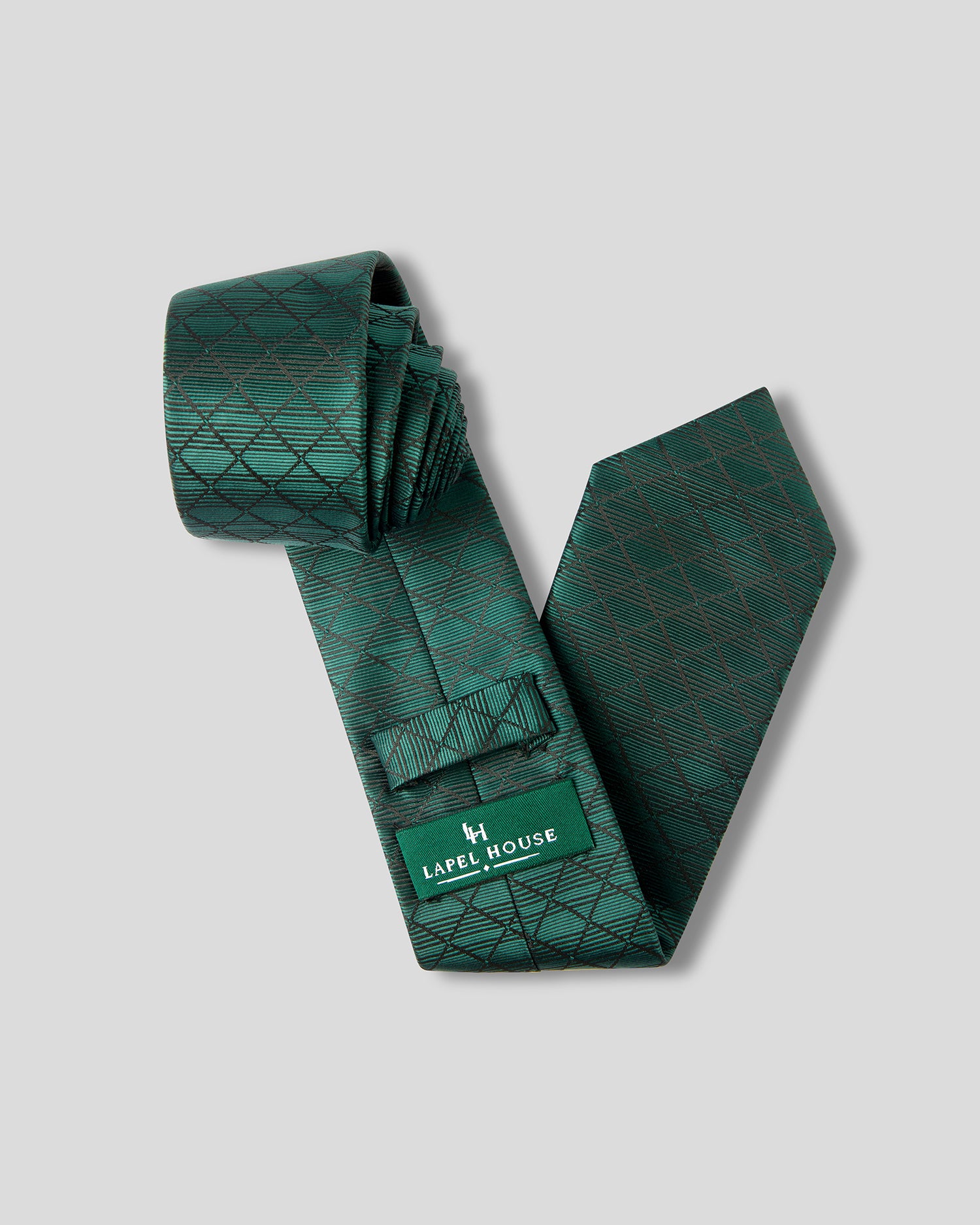 The Verdant Microfiber Necktie — Emerald & Charcoal Diamond Lattice
