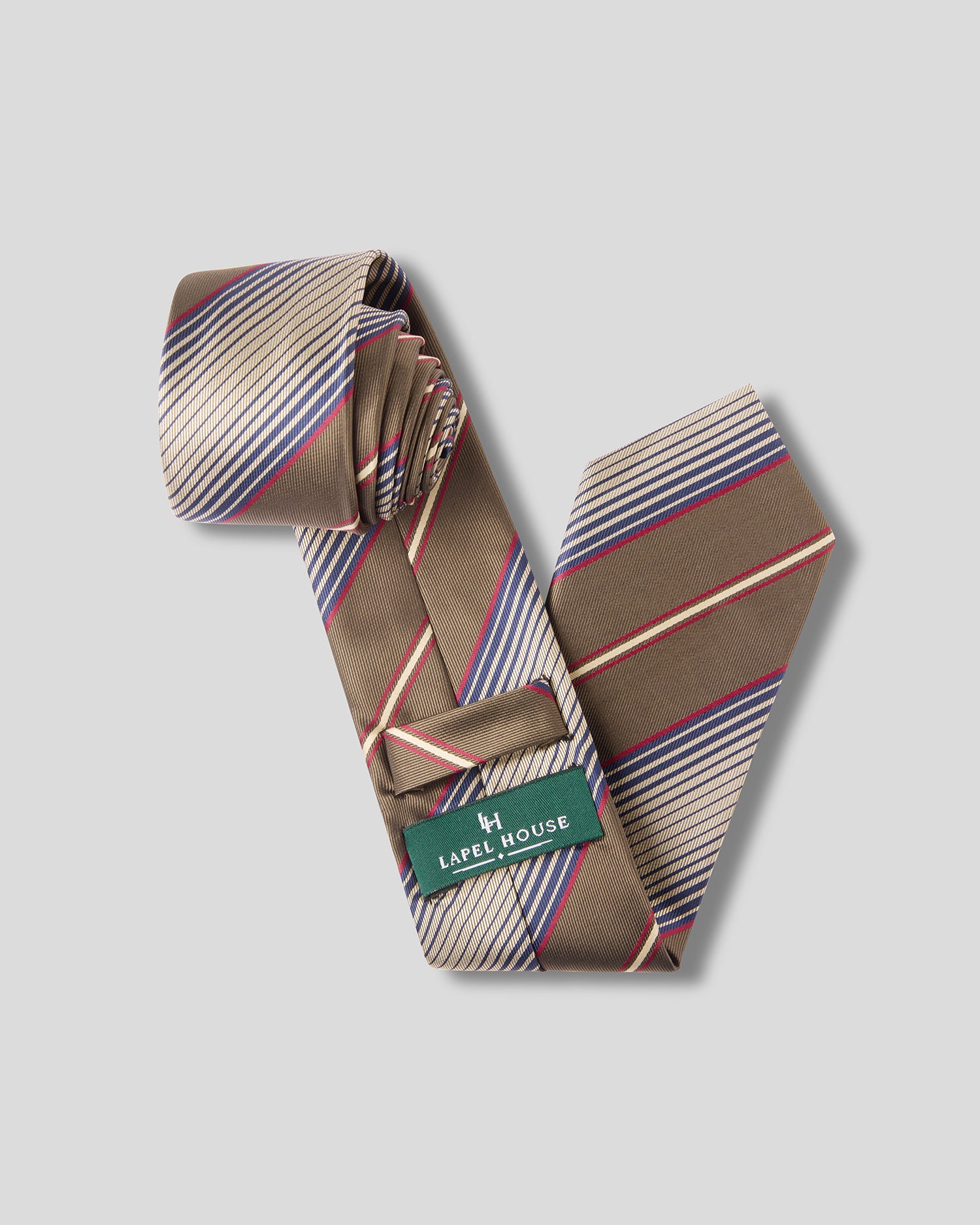The Heritage Necktie — Taupe, Navy & Cream Regimental Strip
