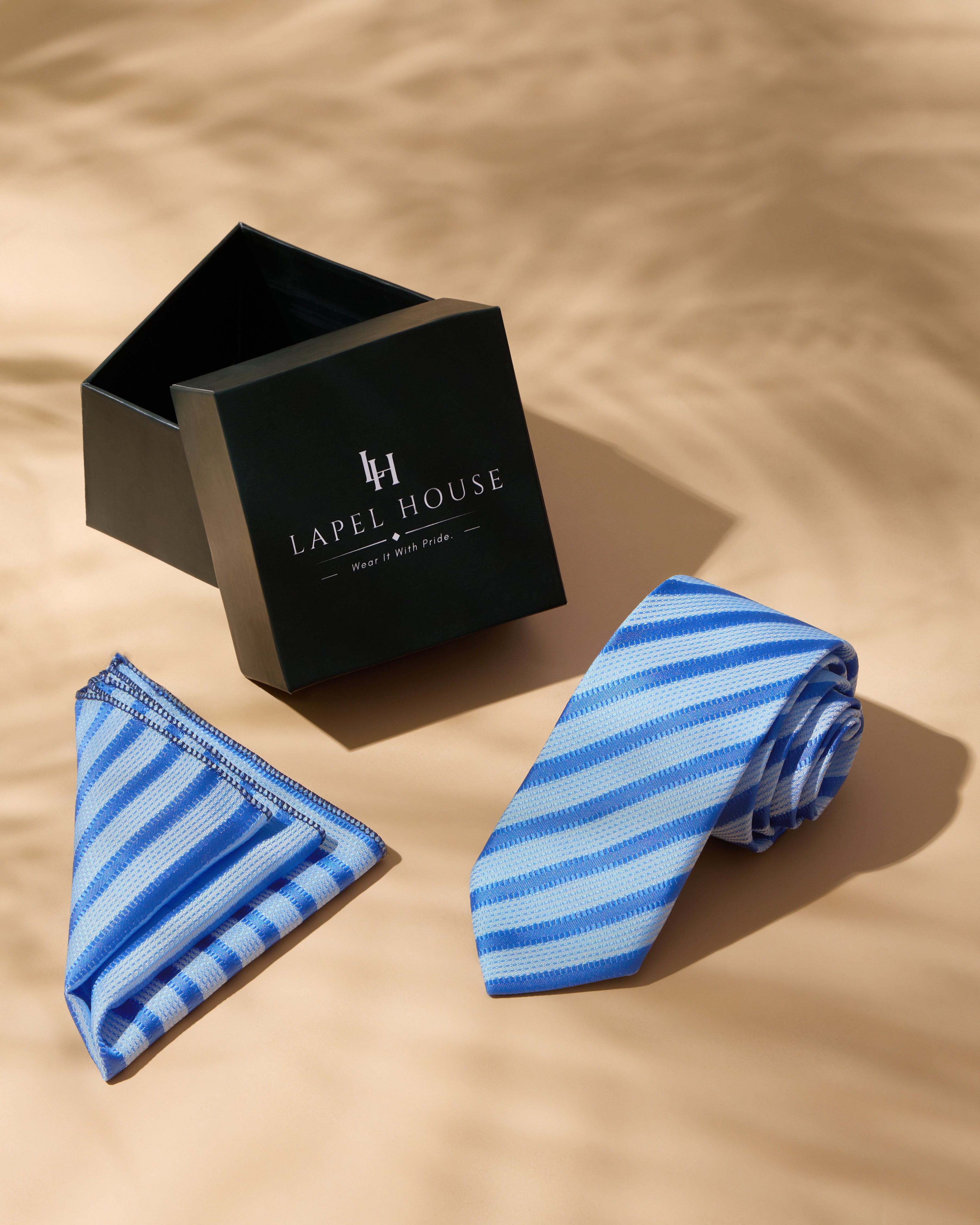 The Zephyr Microfiber Necktie — Sky & Royal Blue Diagonal Stripe