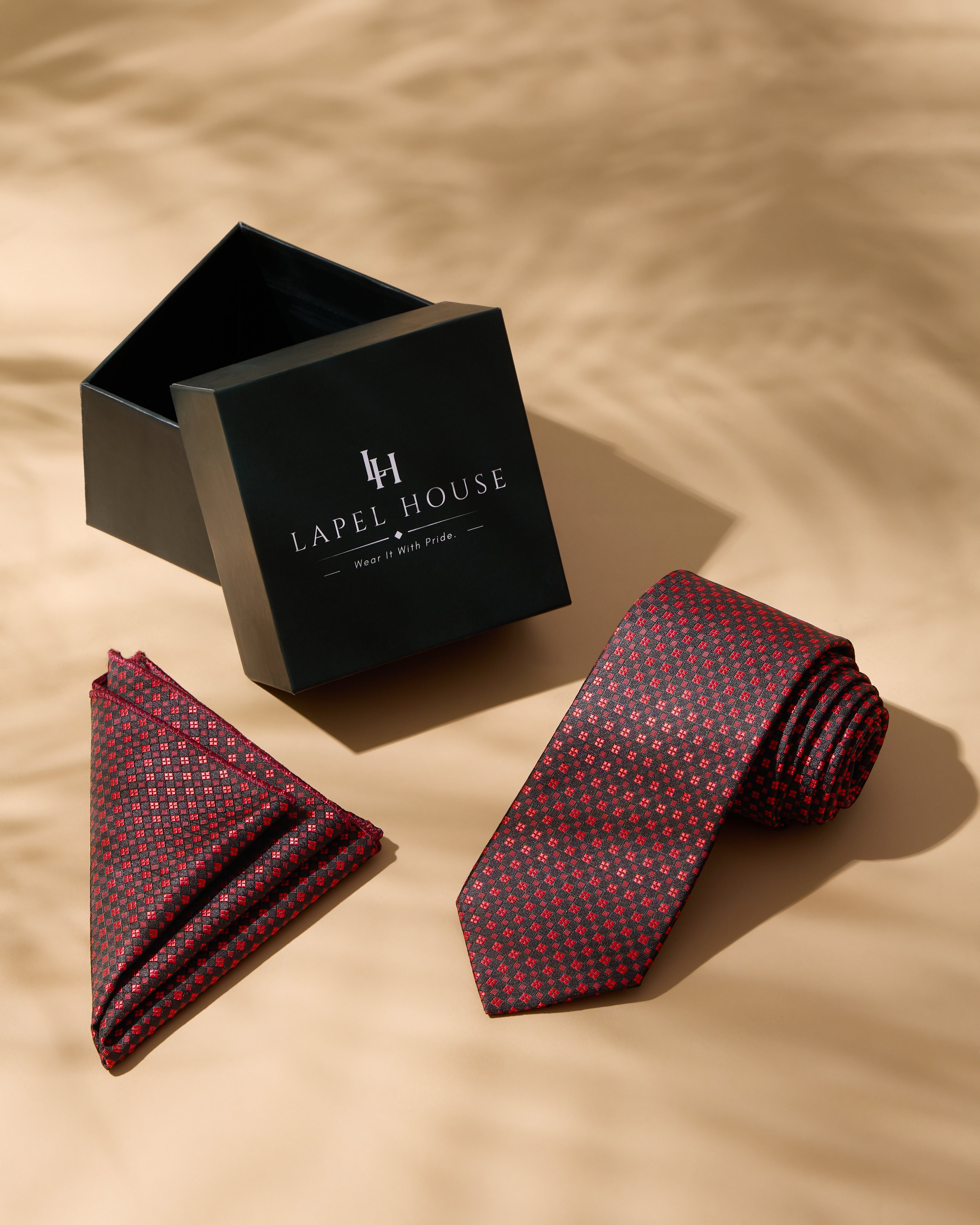 The Cardinal Necktie — Crimson & Black Micro-Check