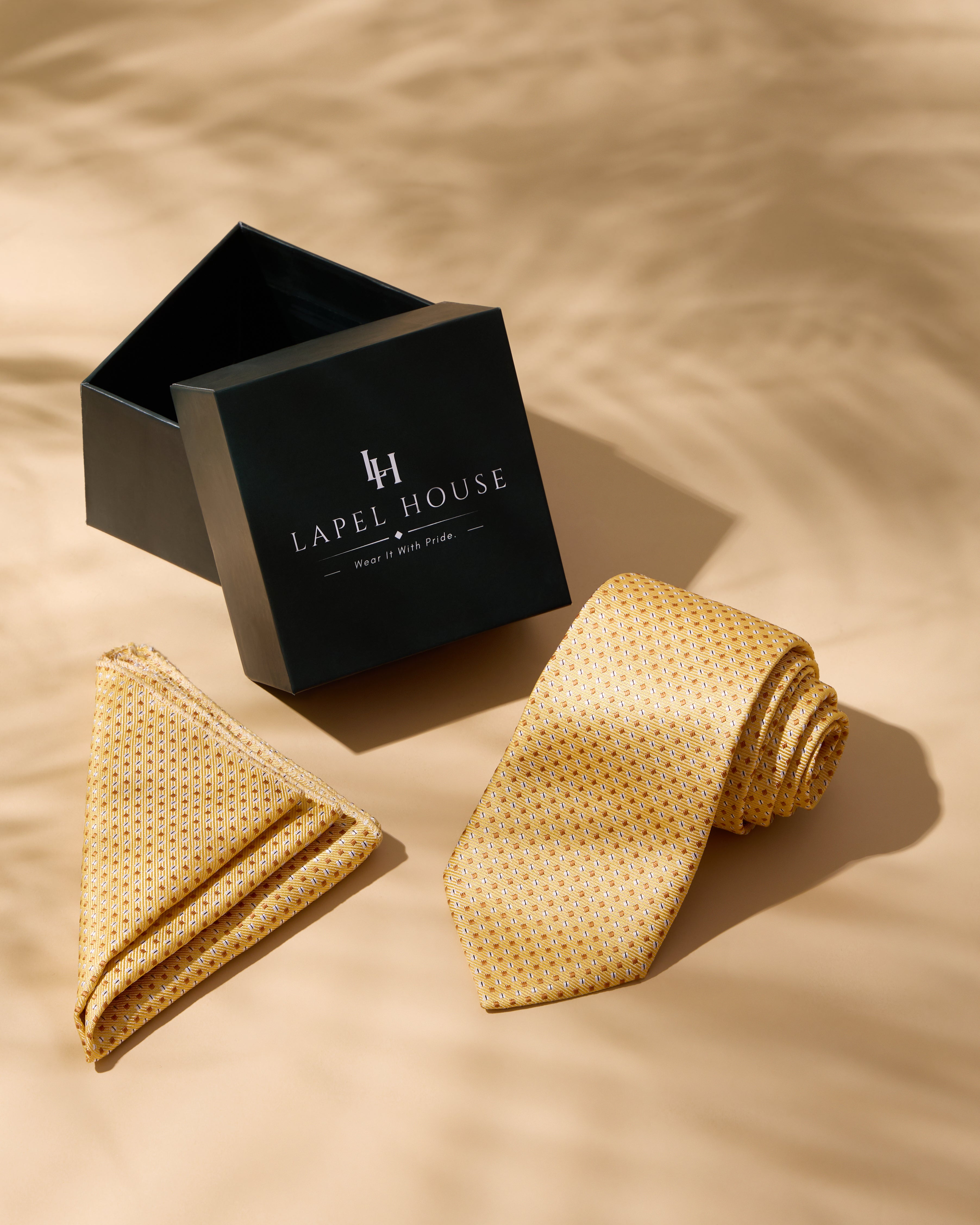 The Aureliann Necktie — Mustard Gold Micro-Geometric