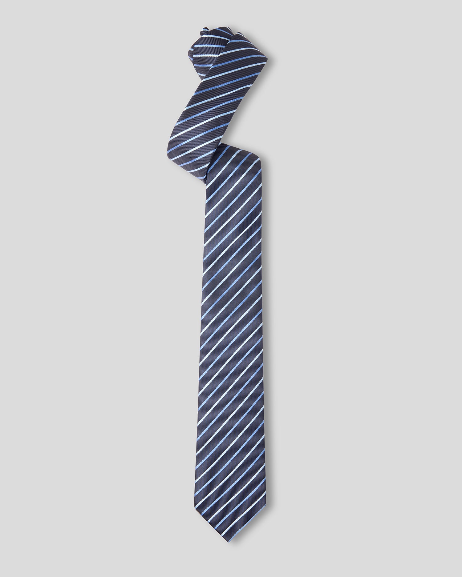 The Sovereign Microfiber Necktie — Charcoal & Sky Blue Pinstripe