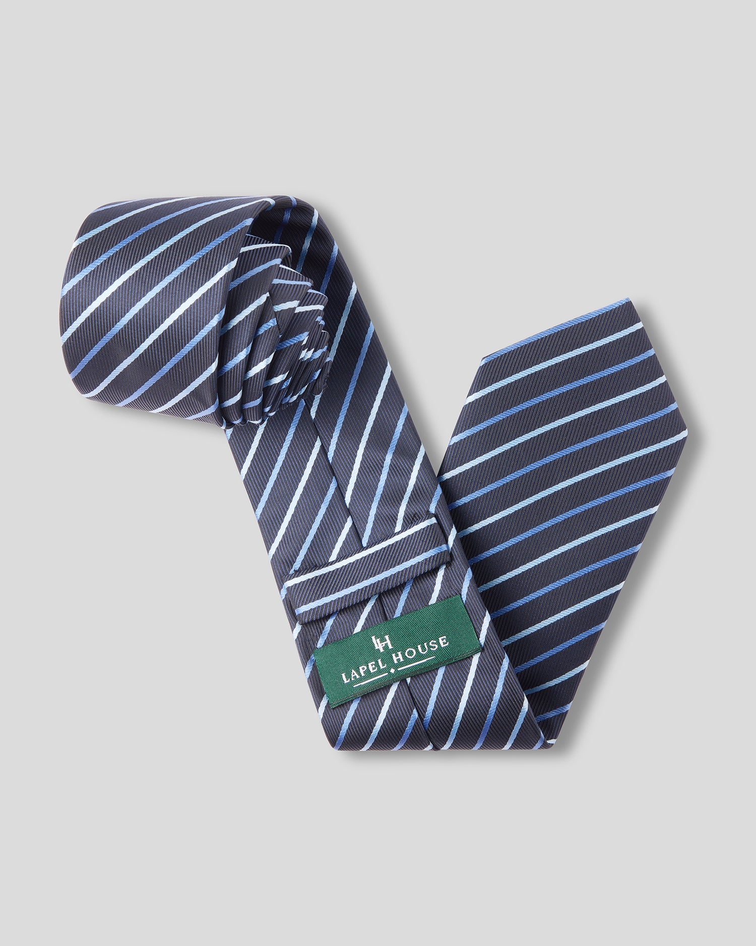The Sovereign Microfiber Necktie — Charcoal & Sky Blue Pinstripe