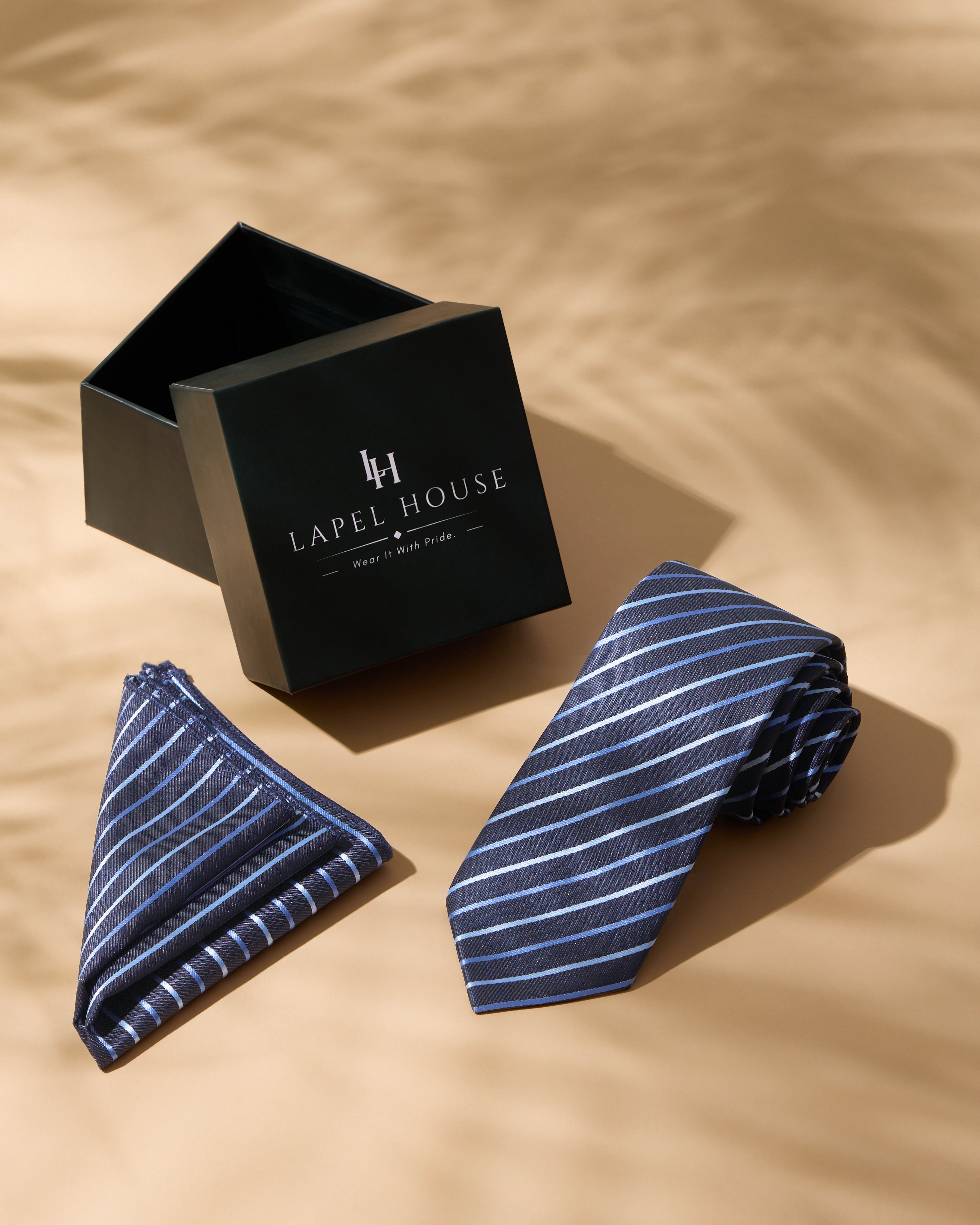The Sovereign Microfiber Necktie — Charcoal & Sky Blue Pinstripe