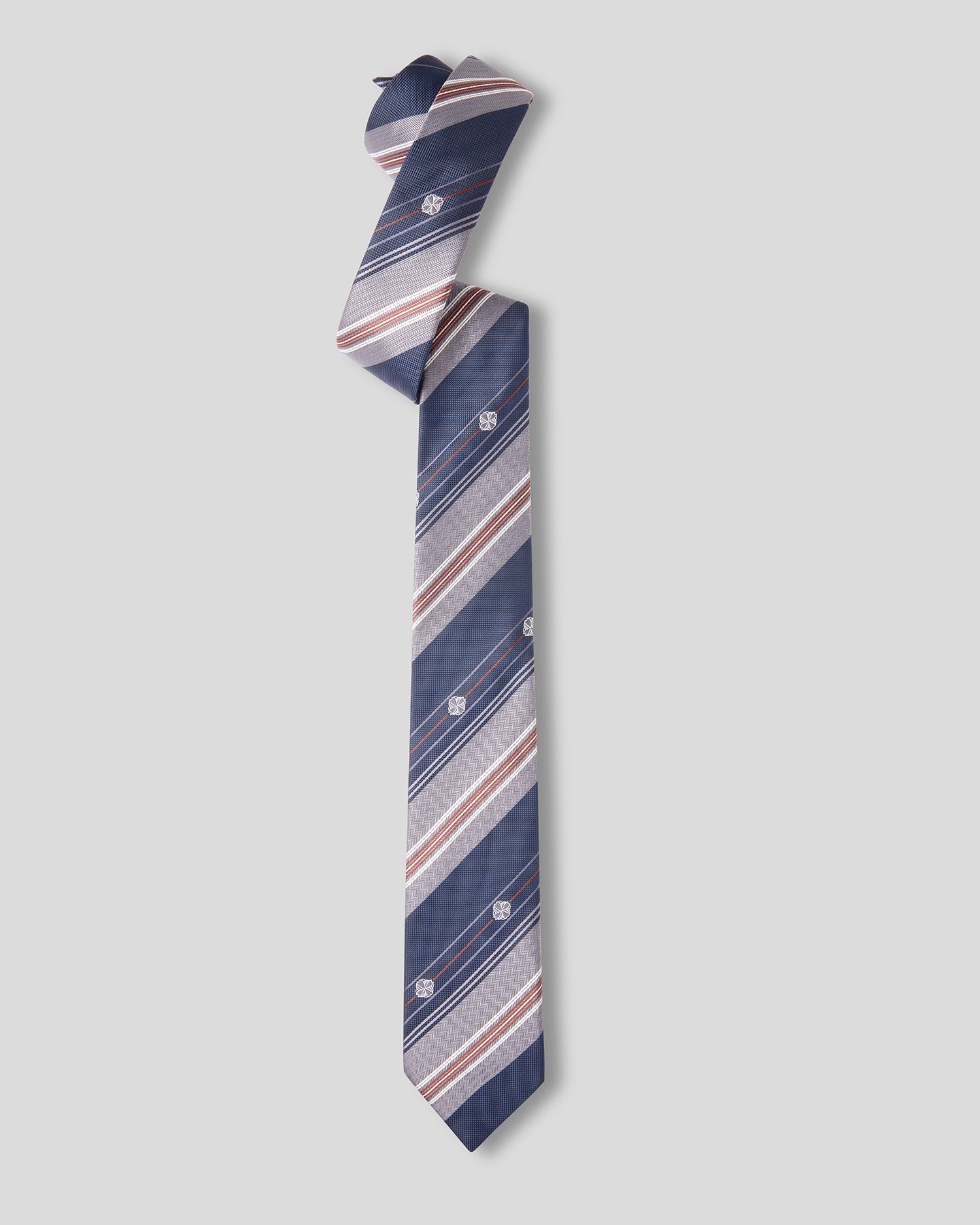 The Diplomat Necktie — Blue, Grey & Herringbone Stripe