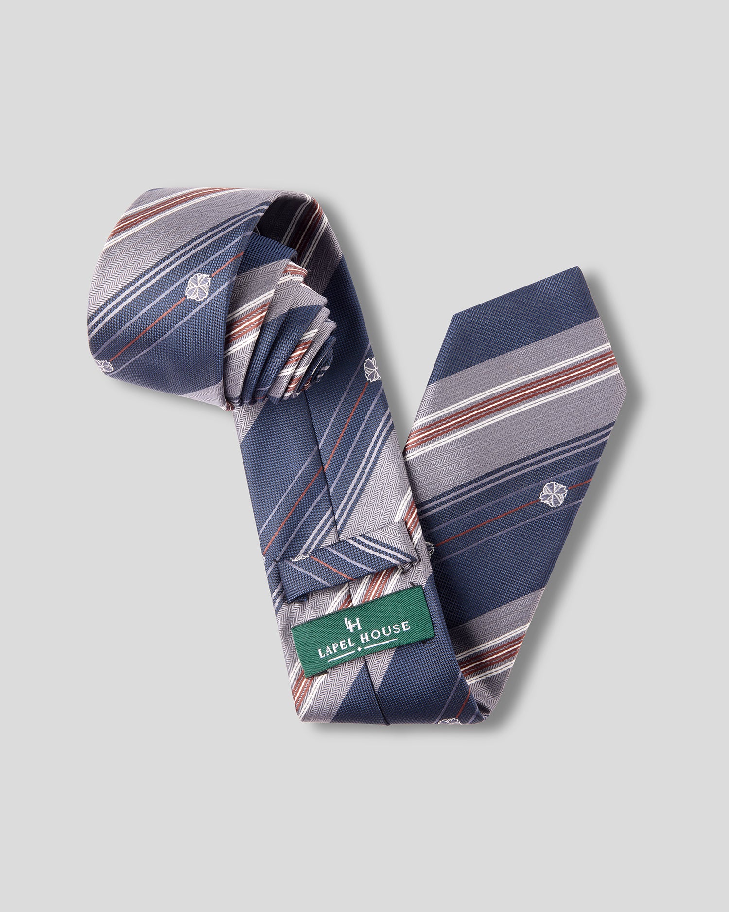 The Diplomat Necktie — Blue, Grey & Herringbone Stripe