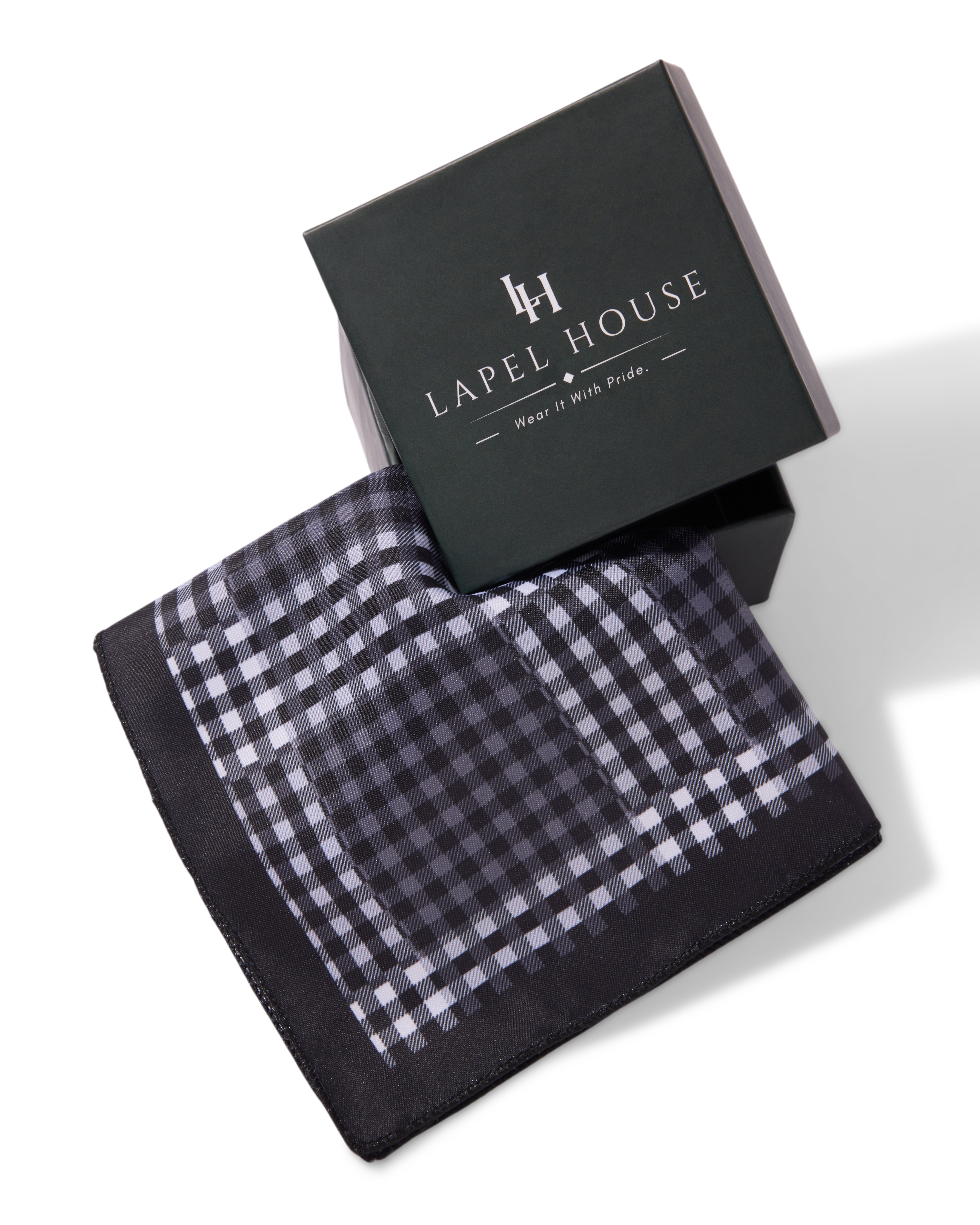 The Syndicate Microfiber Pocket Square — Black & Grey Executive Plaid