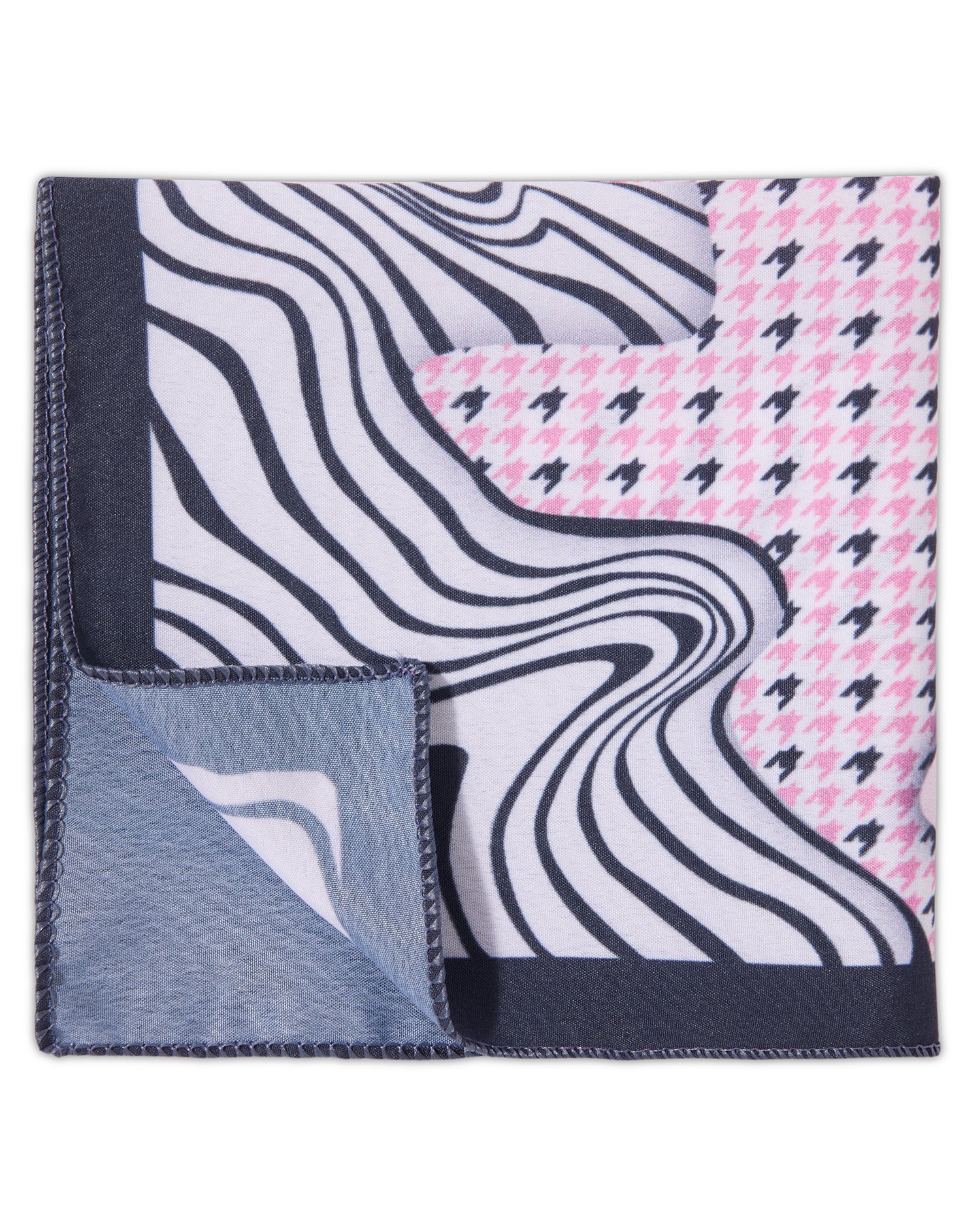 The Paradigm Microfiber Pocket Square — Pink Houndstooth & Abstract Waves