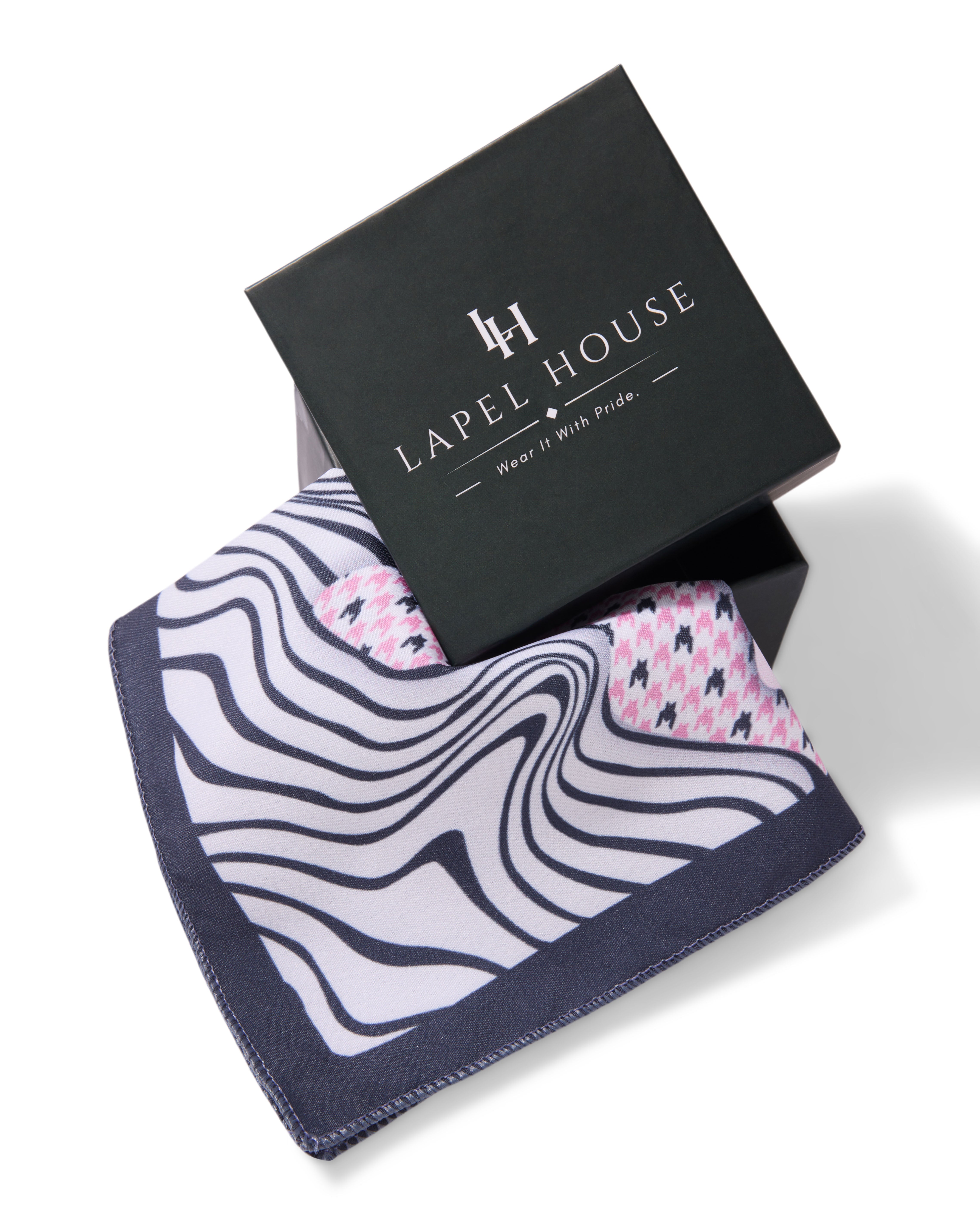 The Paradigm Microfiber Pocket Square — Pink Houndstooth & Abstract Waves