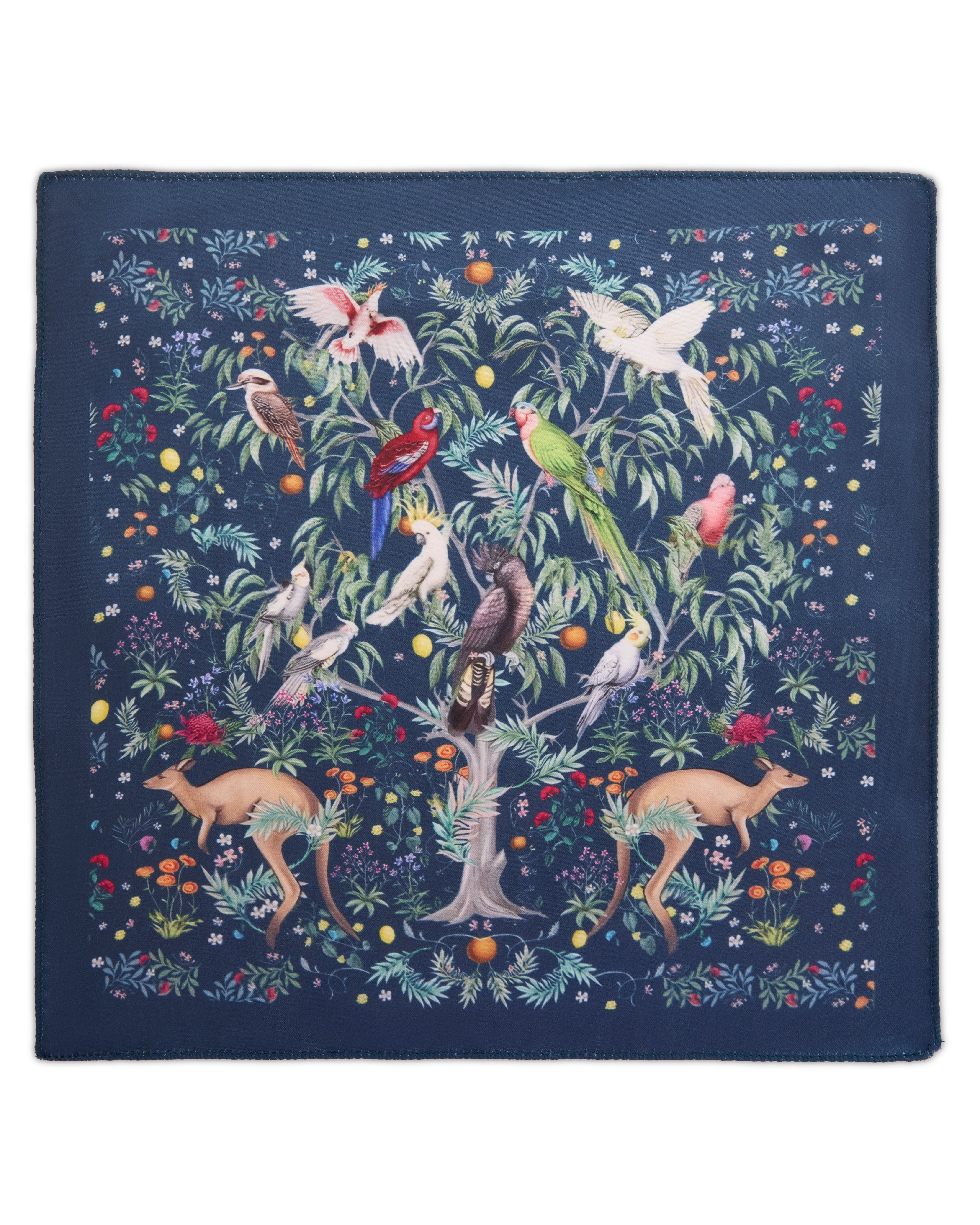The Arcadia Pocket Square — Navy & Exotic Wildlife Tapestry