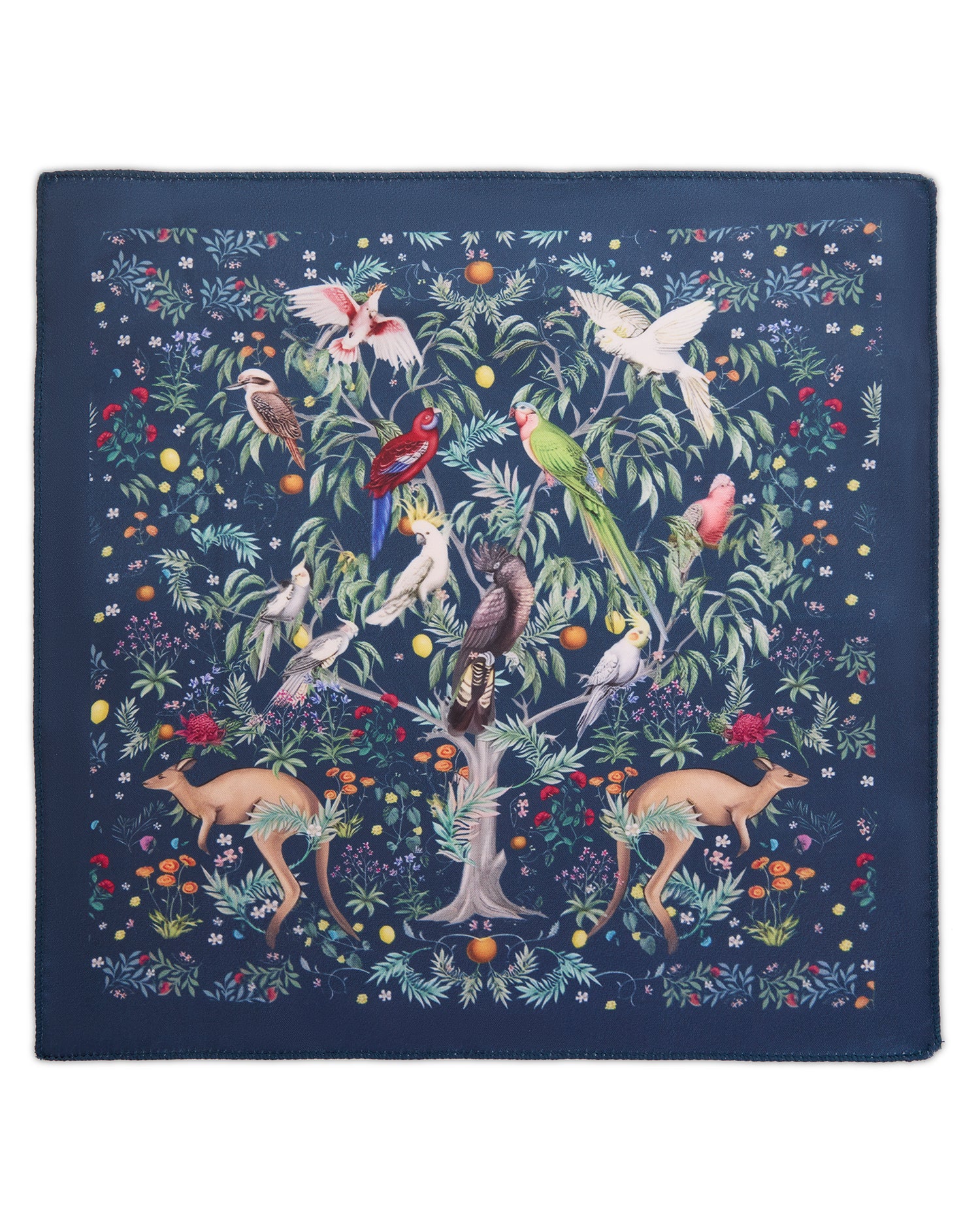 The Arcadia Pocket Square — Navy & Exotic Wildlife Tapestry