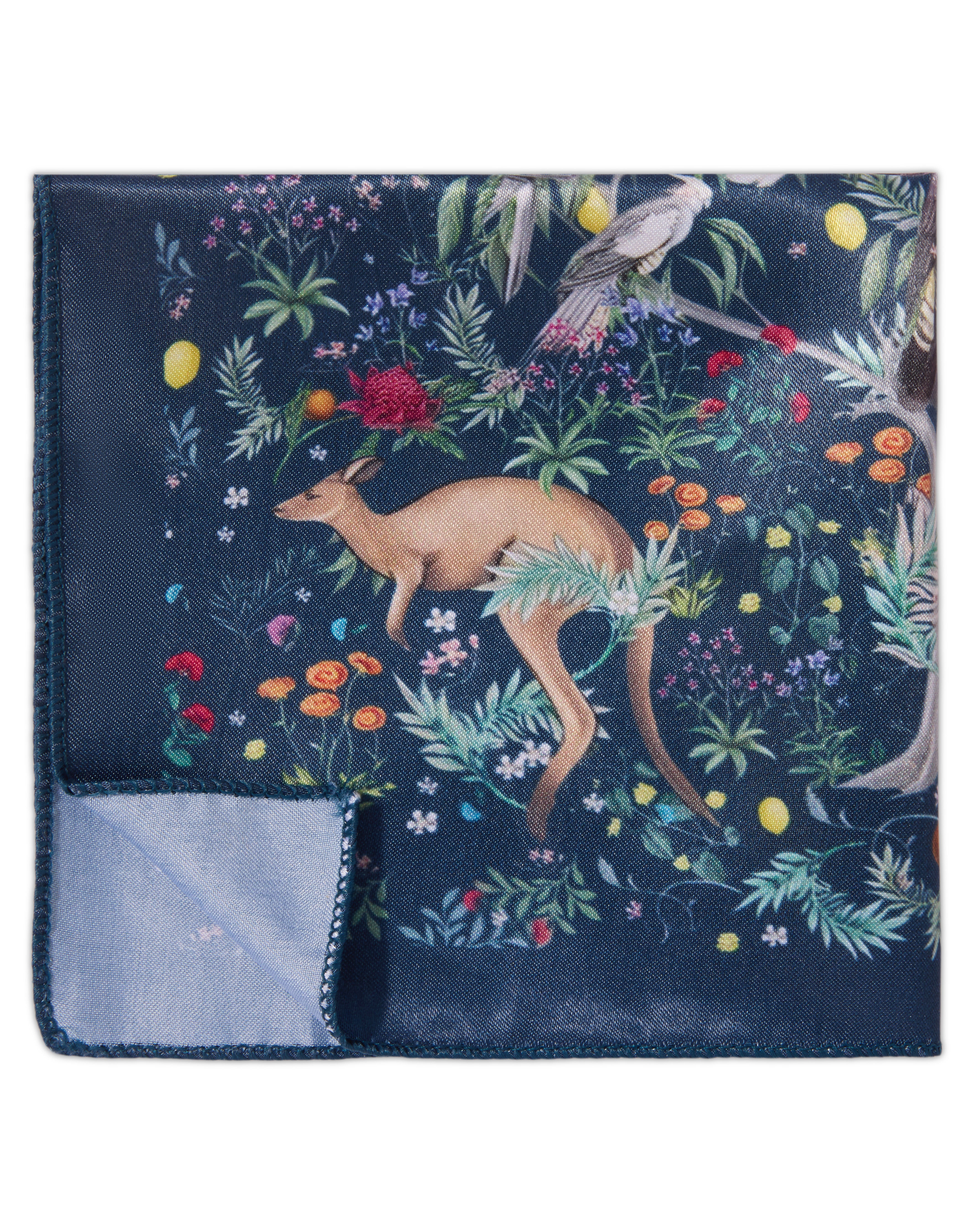The Arcadia Pocket Square — Navy & Exotic Wildlife Tapestry