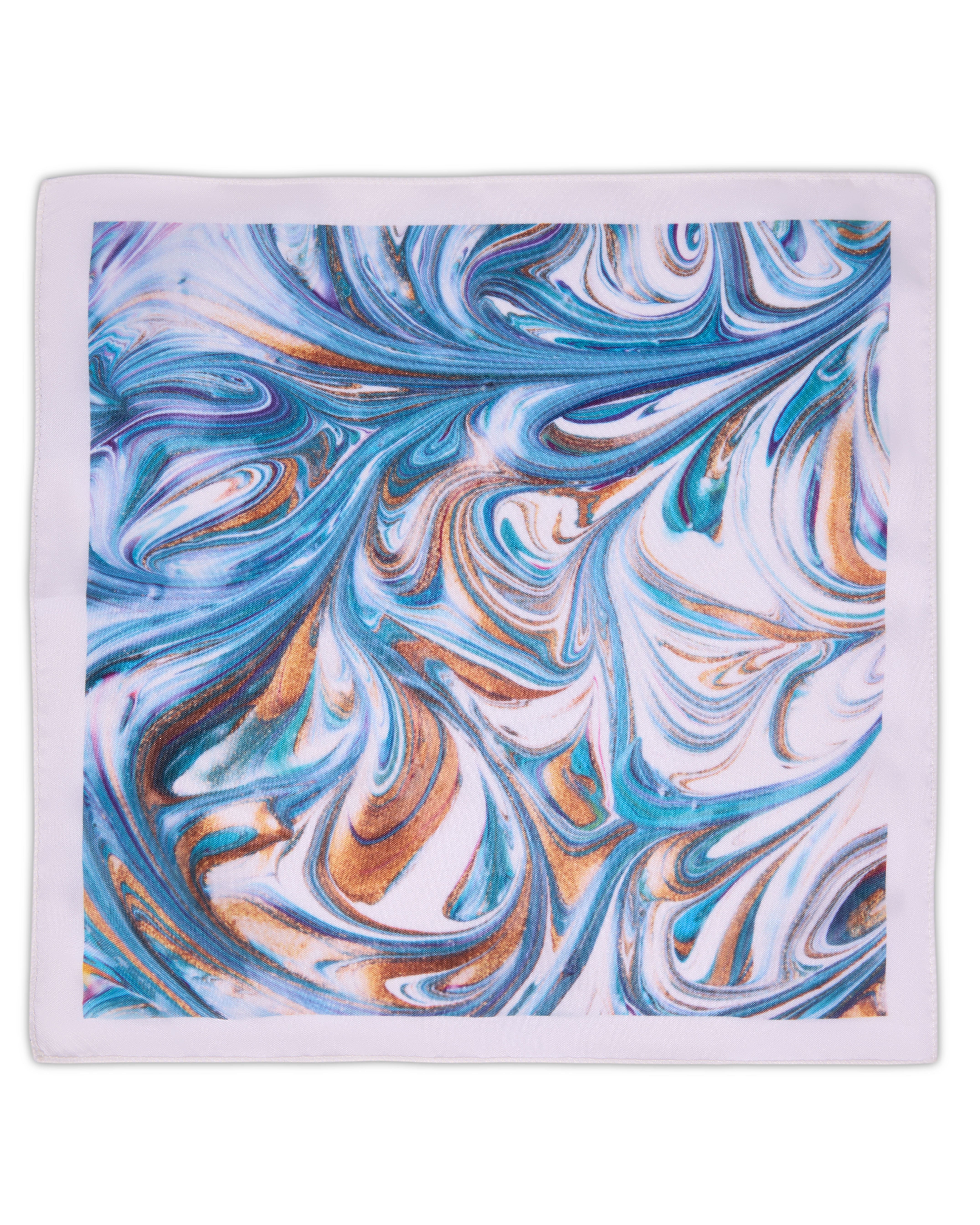 The Riviera Microfiber Pocket Square — Azure Marble & Gold