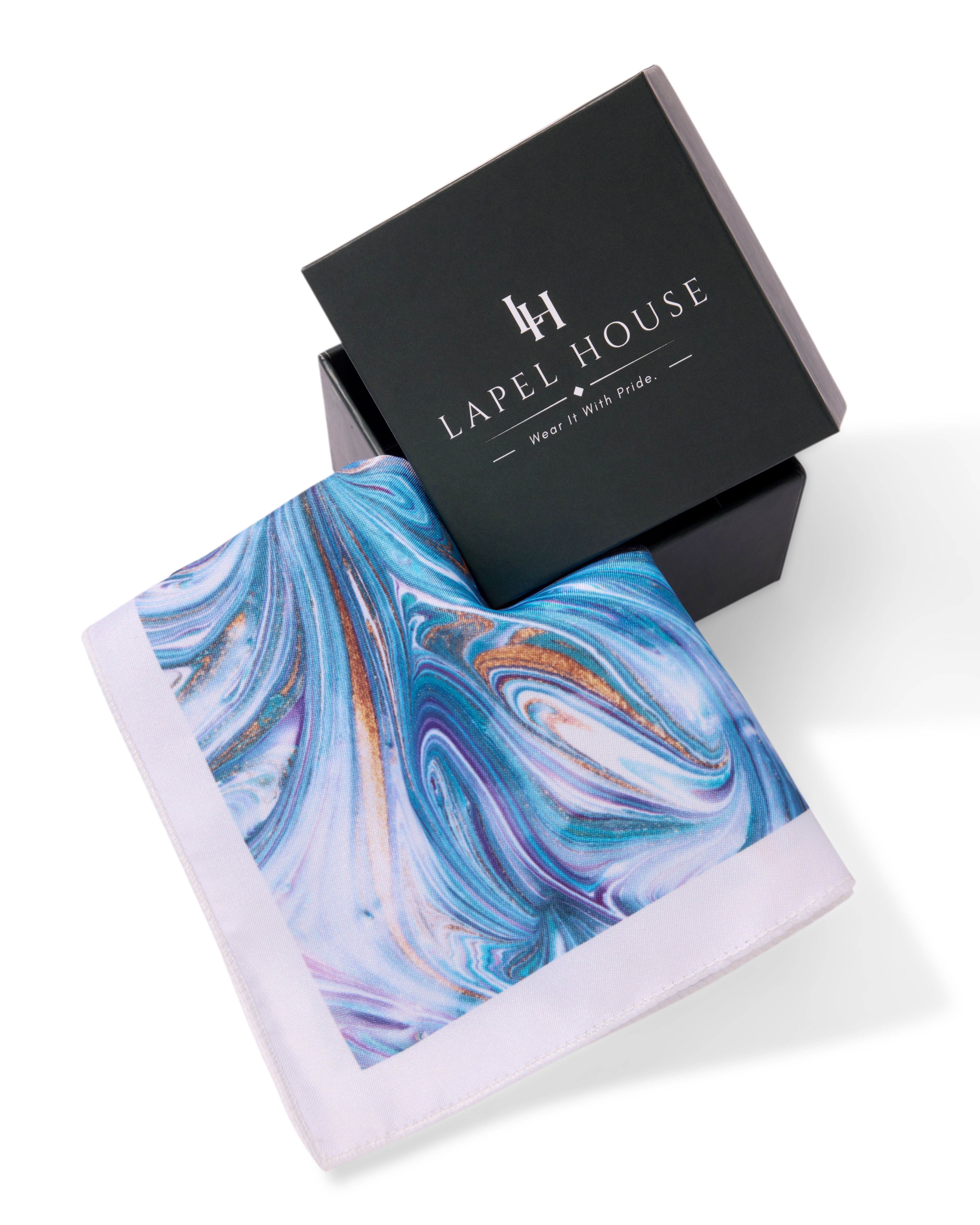 The Riviera Microfiber Pocket Square — Azure Marble & Gold
