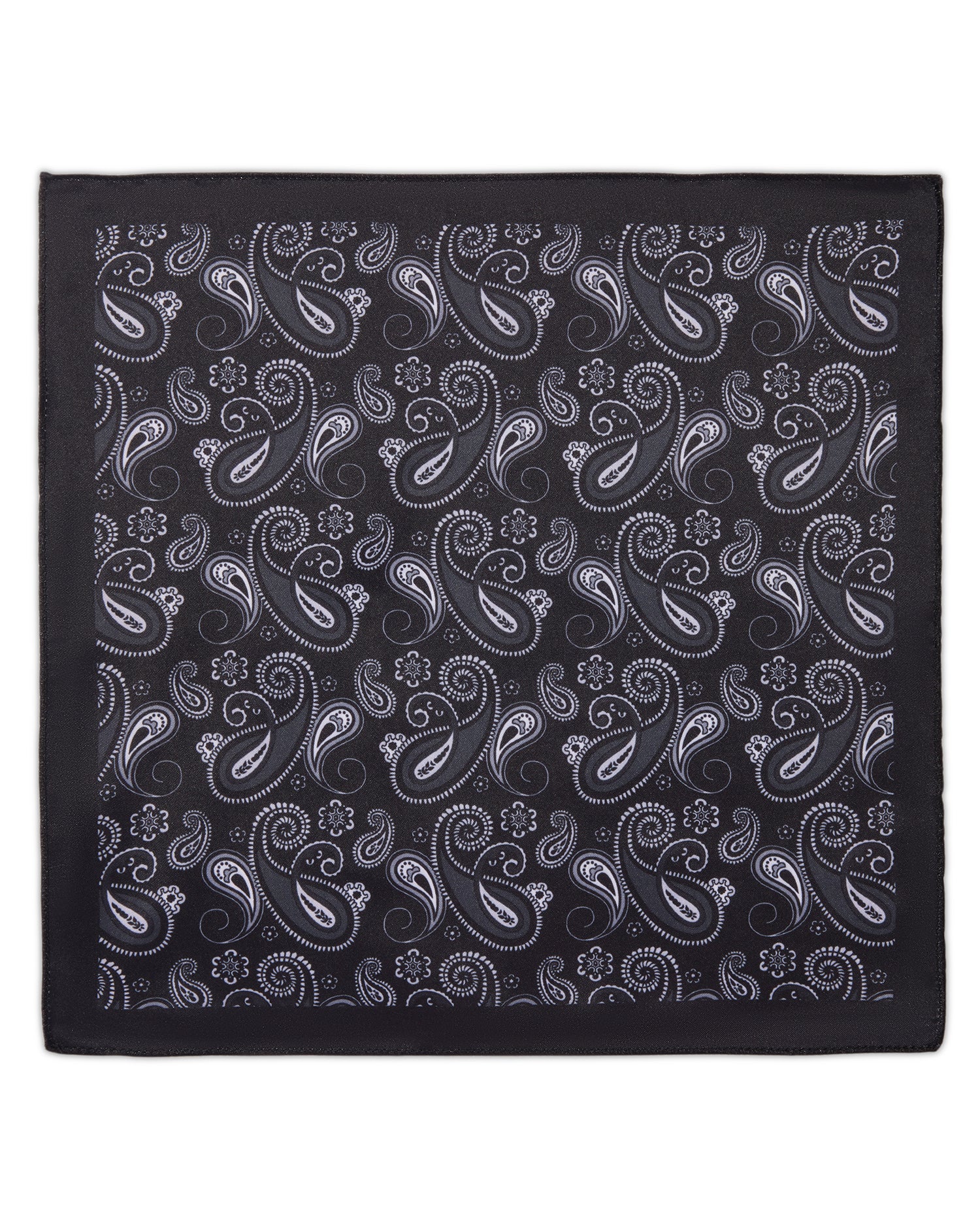 The Obsidian Microfiber Pocket Square — Black & Silver Paisley