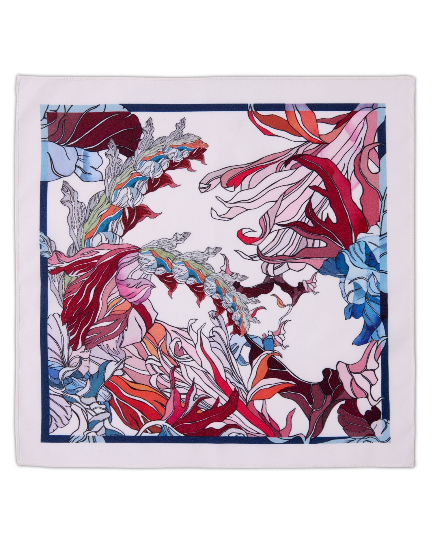 The Elysian Microfiber Pocket Square — Crimson & Blue Abstract Botanical