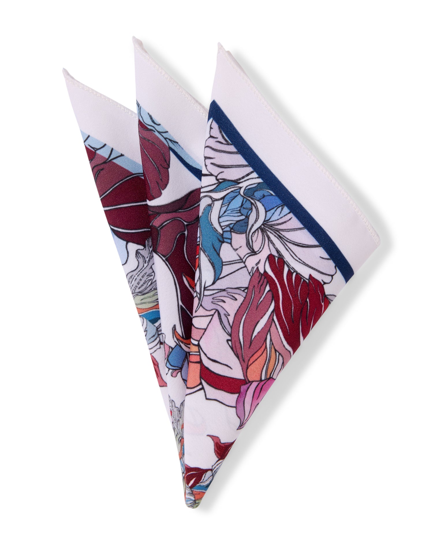 The Elysian Microfiber Pocket Square — Crimson & Blue Abstract Botanical