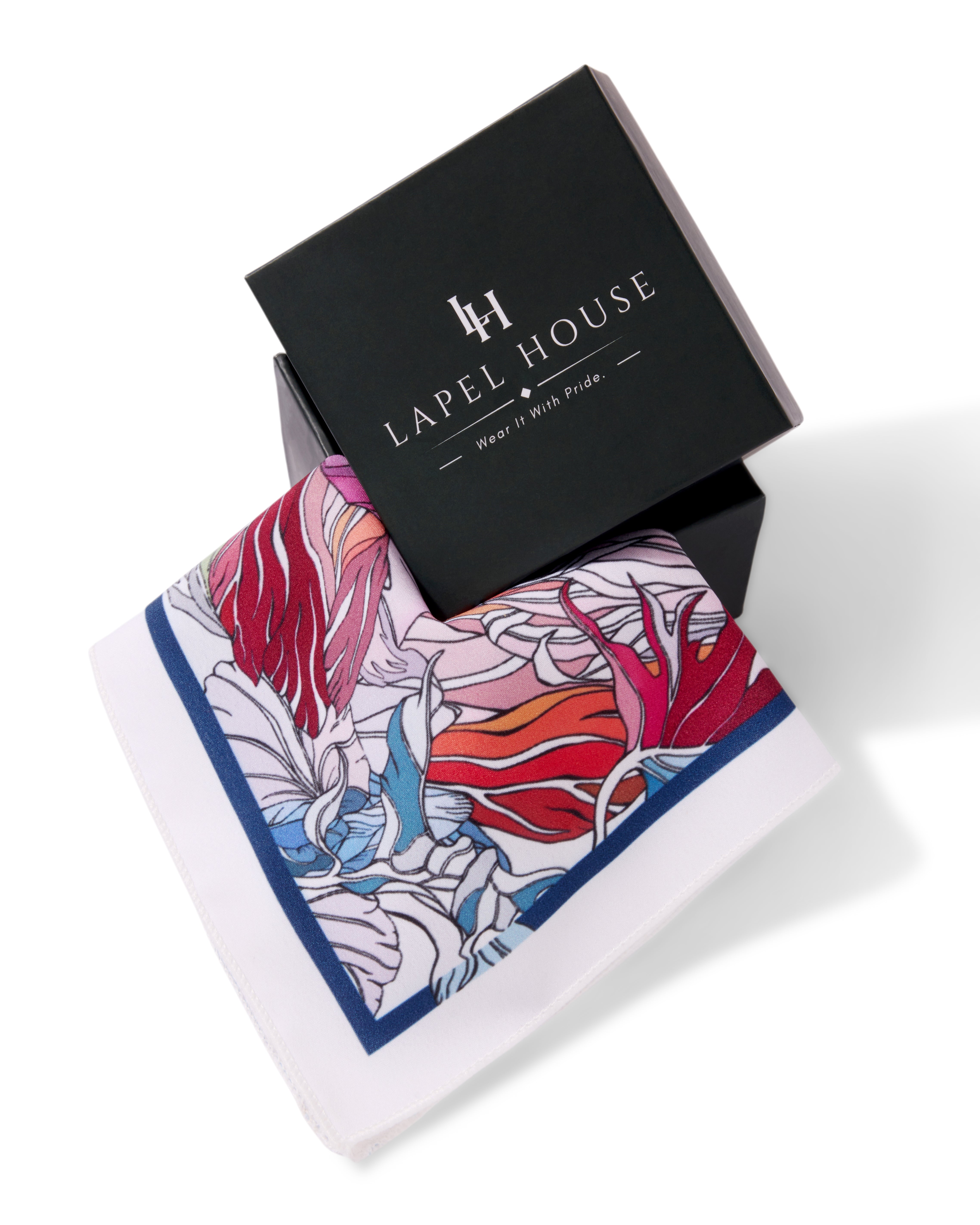 The Elysian Microfiber Pocket Square — Crimson & Blue Abstract Botanical