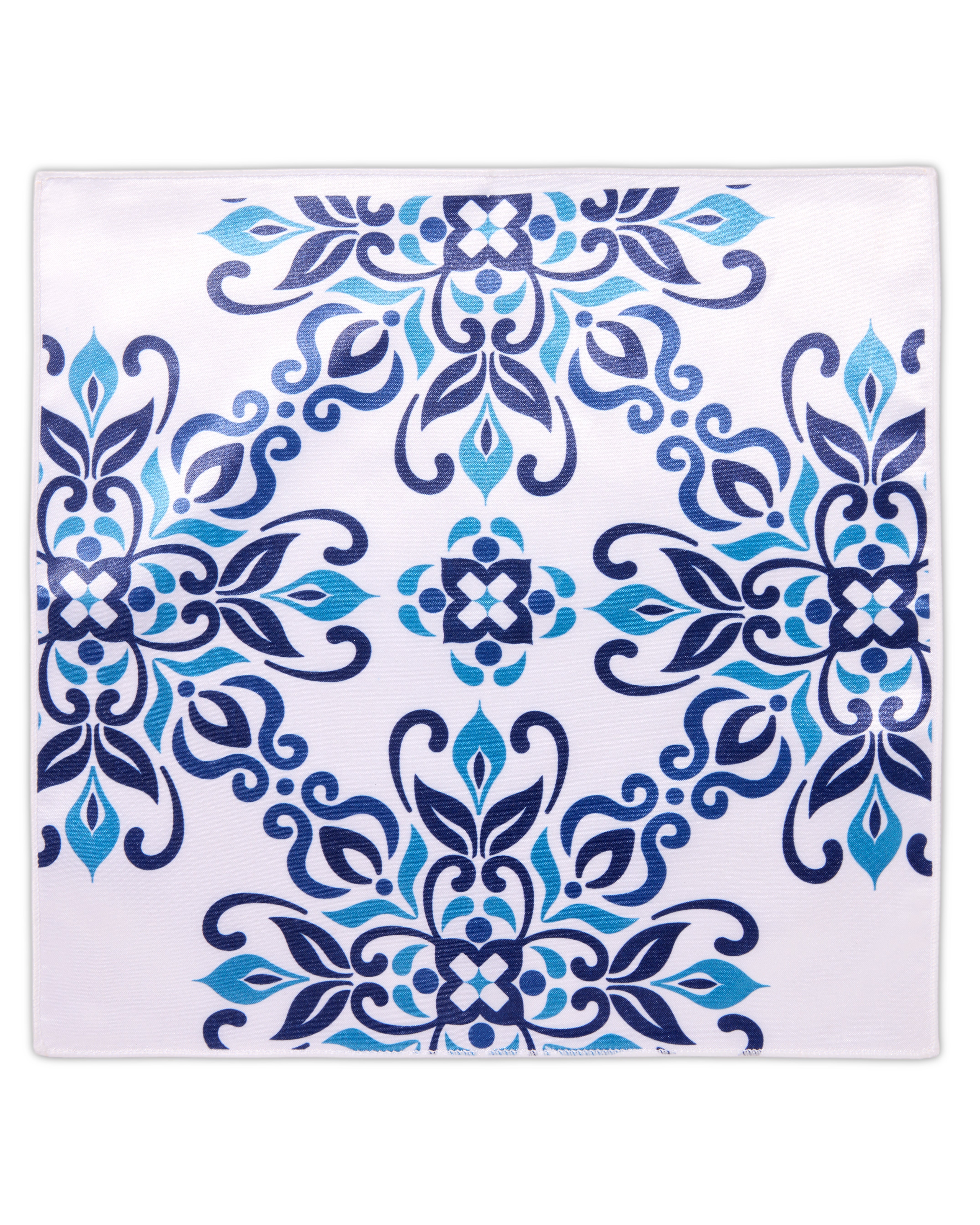 The Valencia Microfiber Pocket Square — White & Blue Majolica Tile