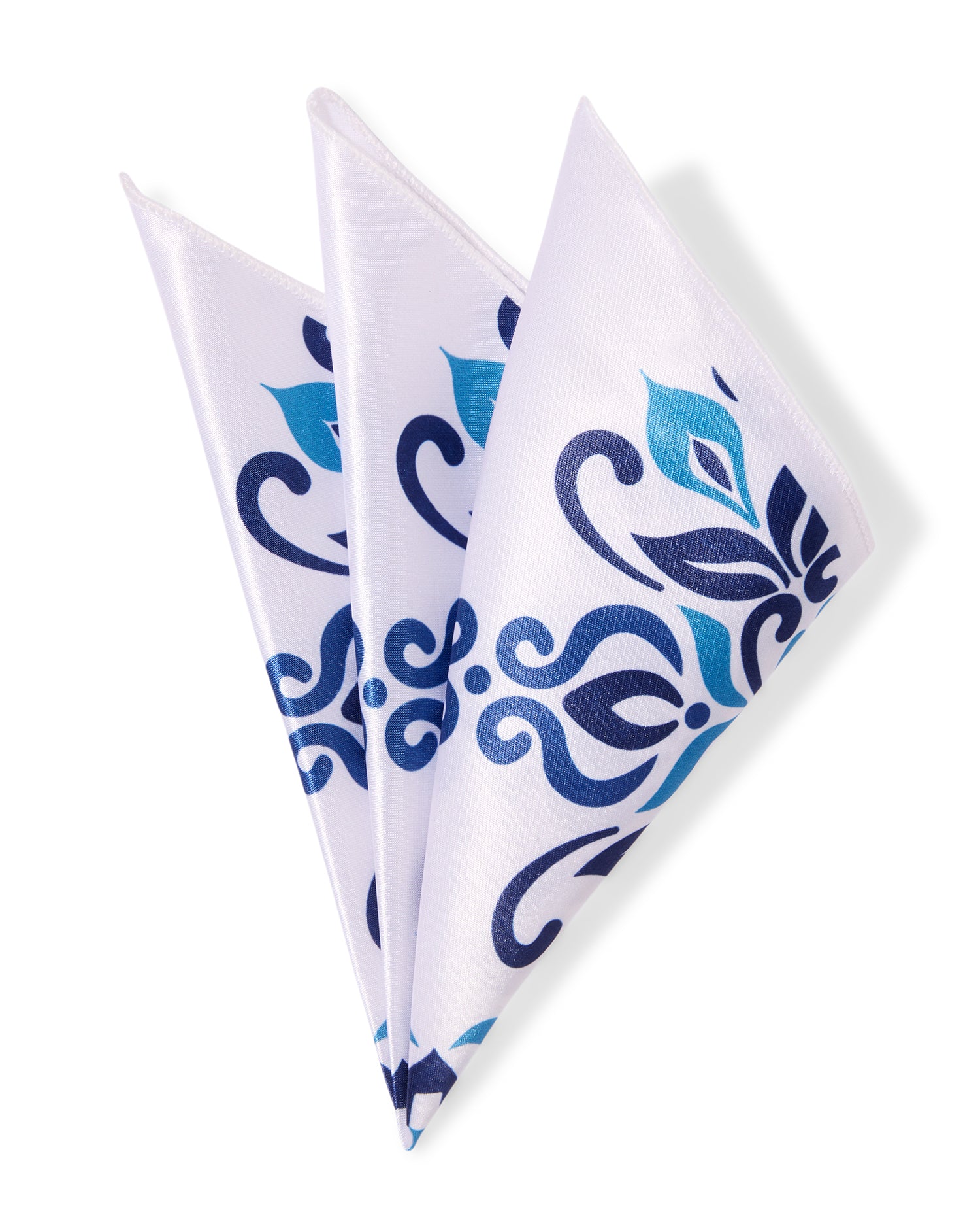The Valencia Microfiber Pocket Square — White & Blue Majolica Tile
