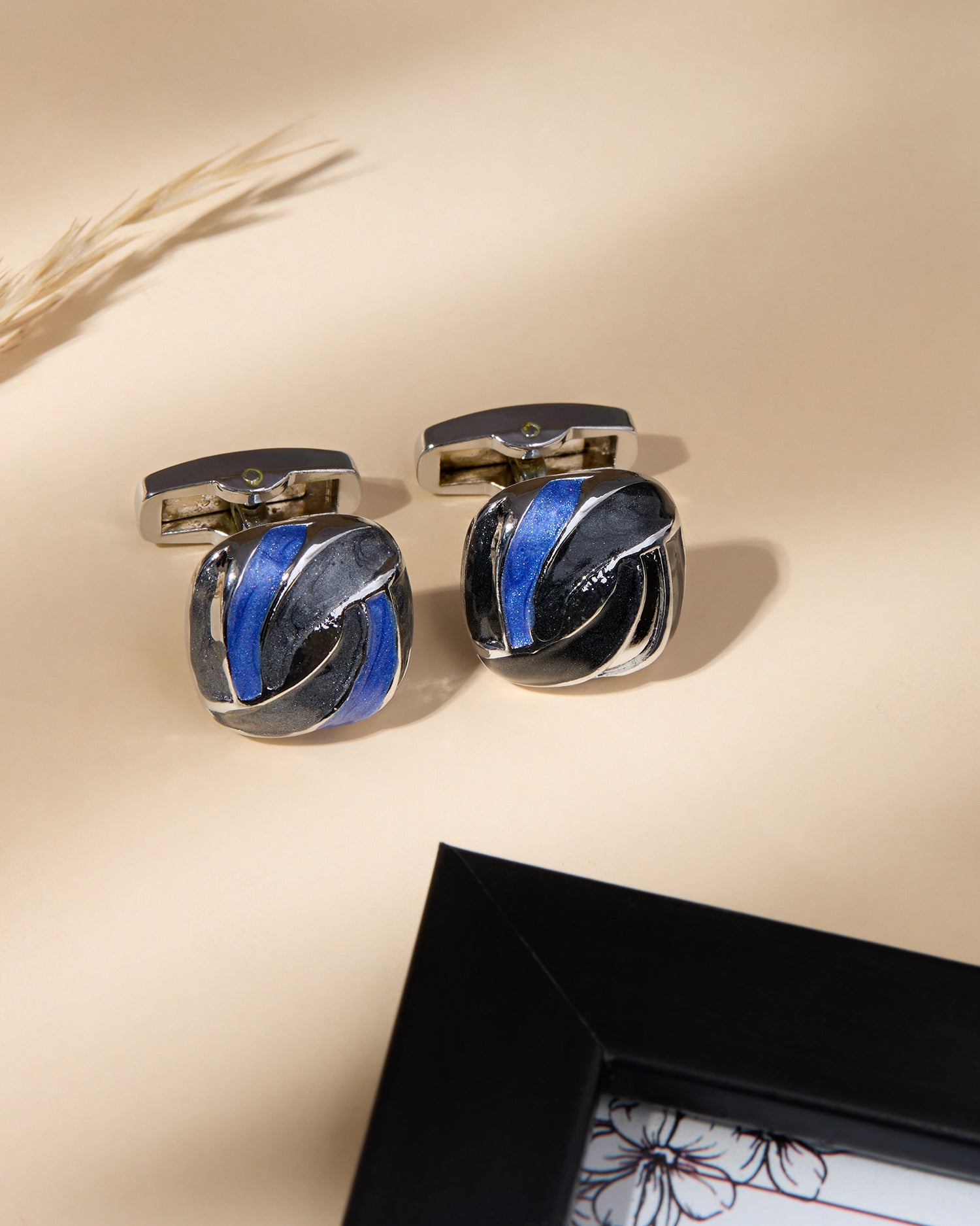 The Vortex Executive Cufflinks — Royal Blue & Black Swirl Enamel