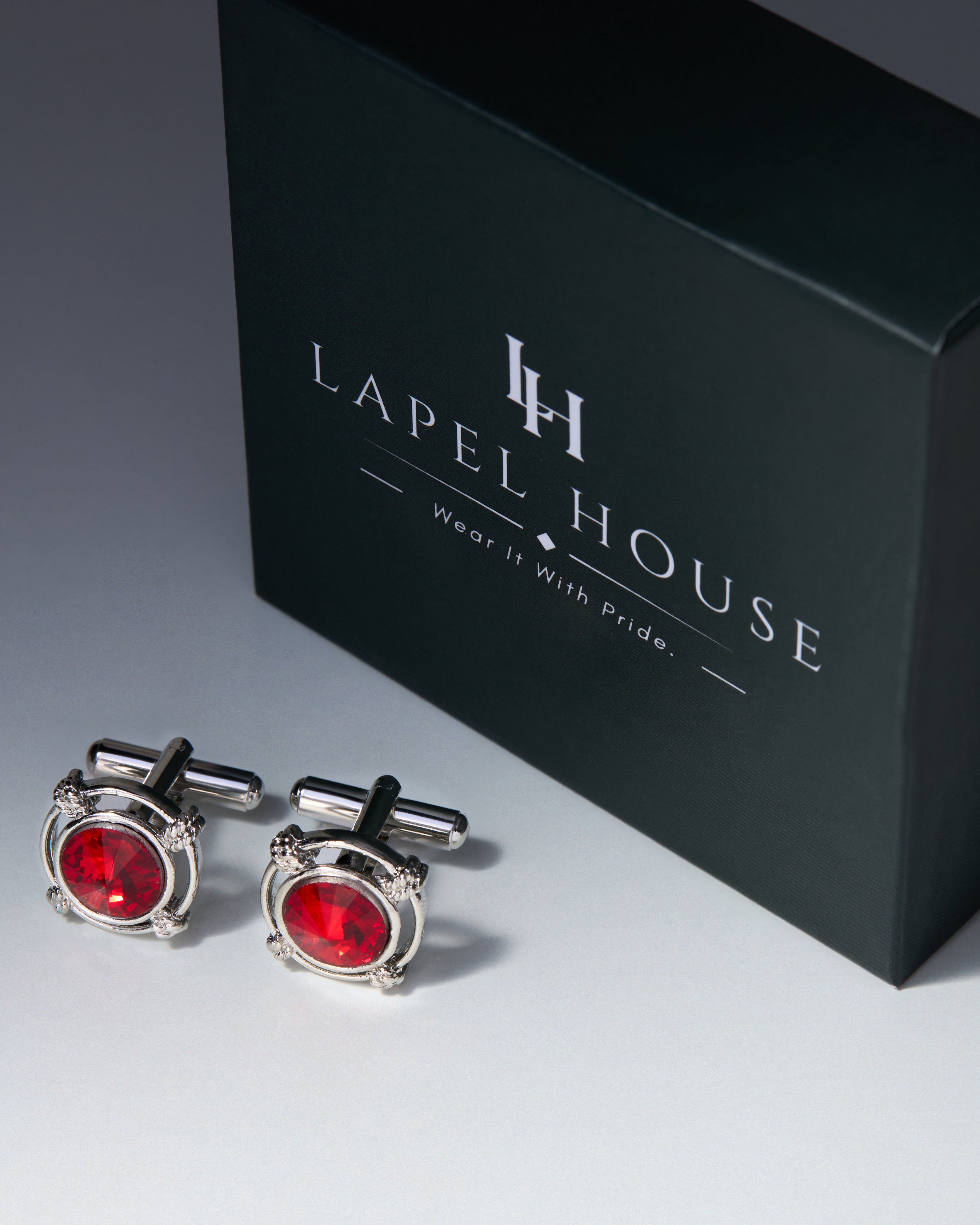 The Mariner Executive Cufflinks — Ruby-Red Crystal & Nautical Rope Frame