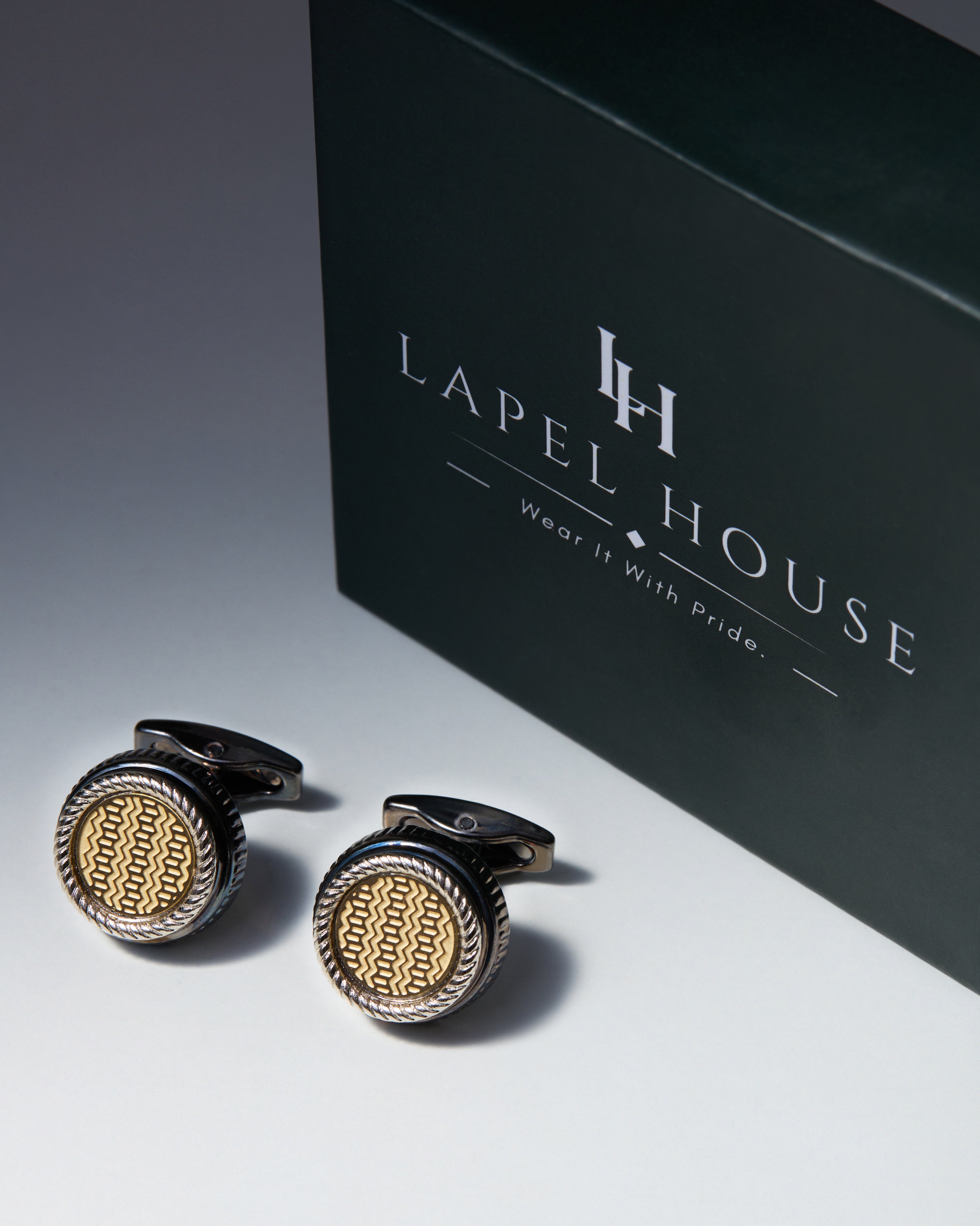 The Citadel Executive Cufflinks — Gold Geometric & Braided Silver