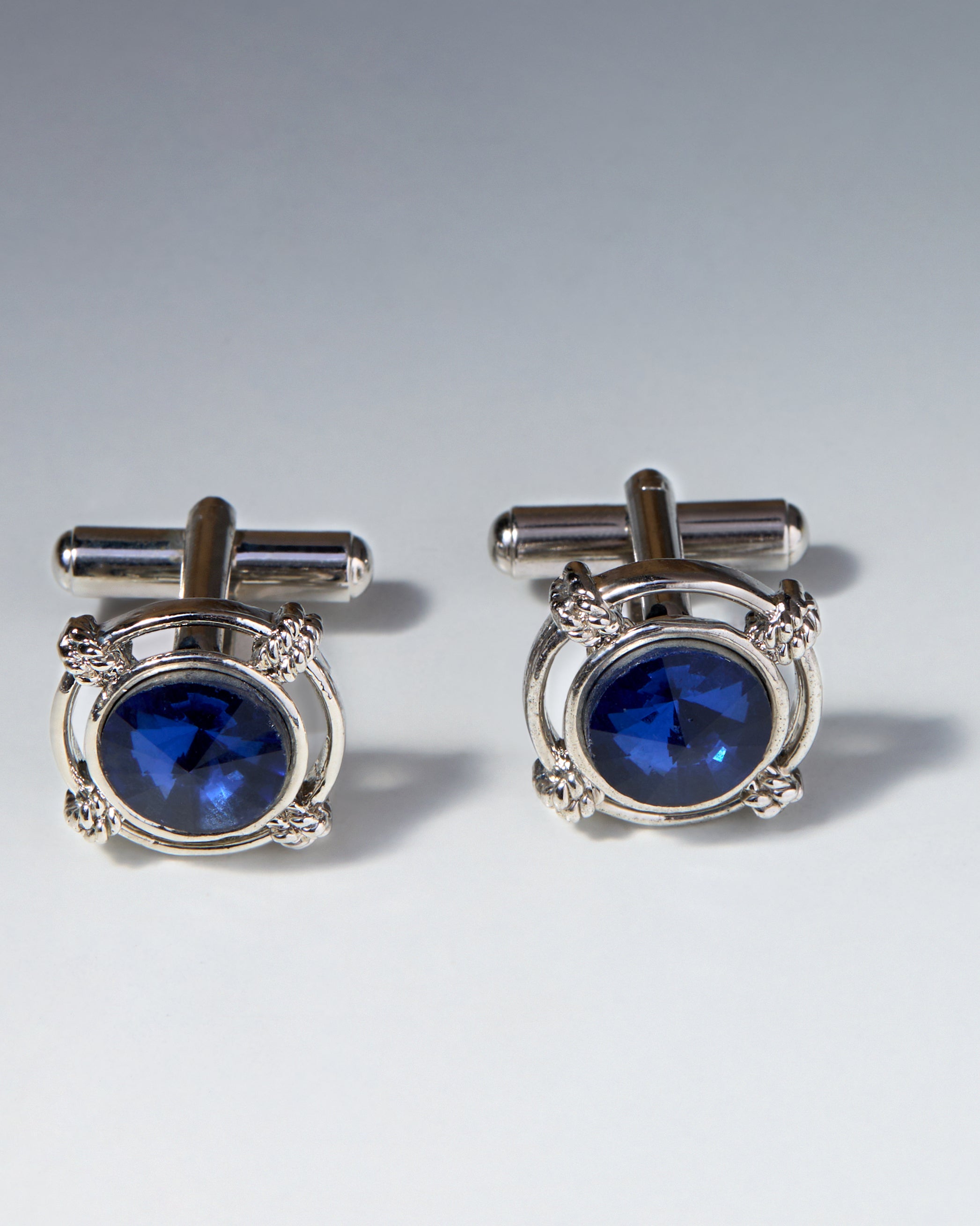 The Nautilus Executive Cufflinks — Deep Blue Crystal & Nautical Rope Frame