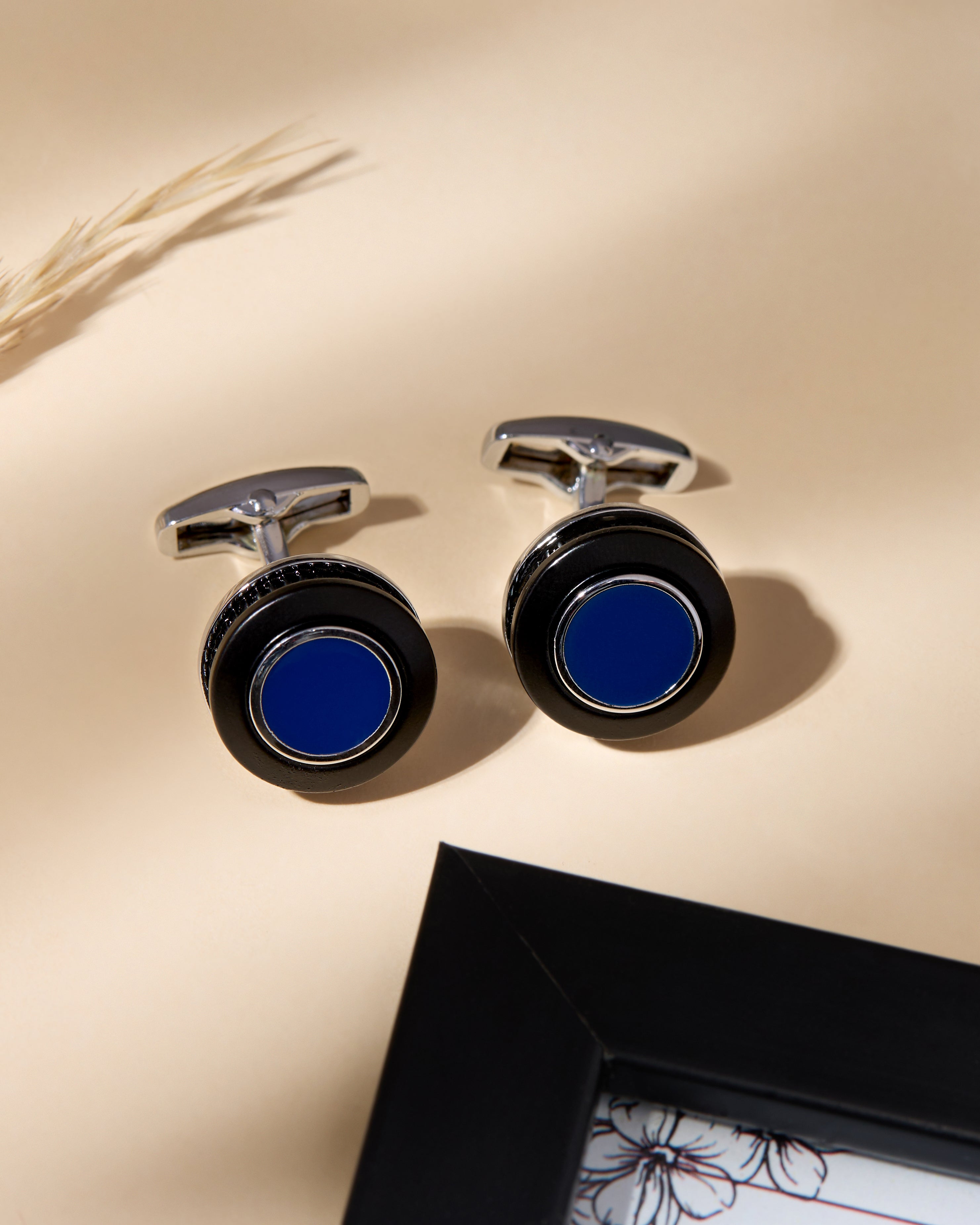 The Eclipse Executive Cufflinks — Matte Black & Royal Blue Enamel