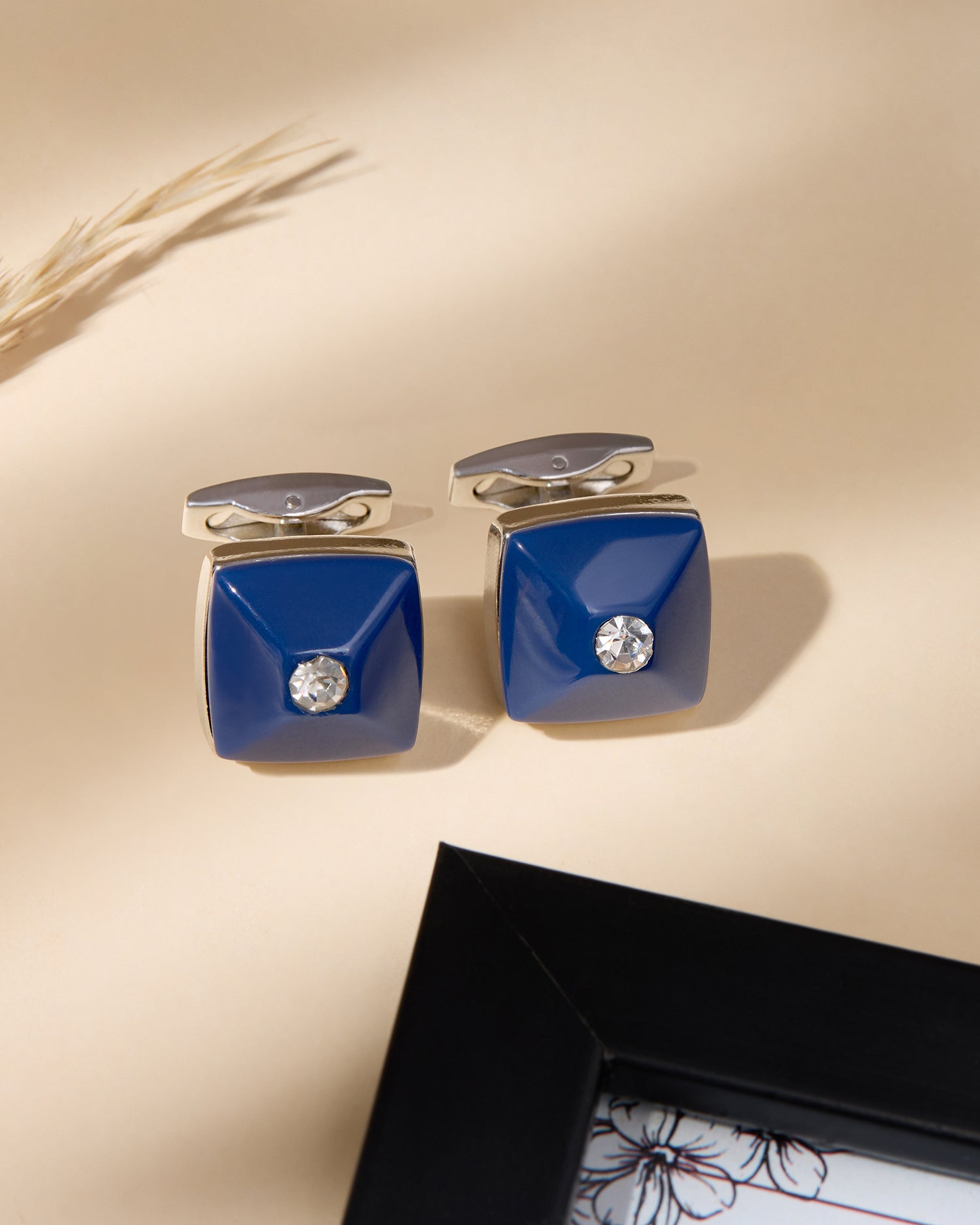 The Polaris Executive Cufflinks — Royal Blue & Crystal Pyramidal Enamel