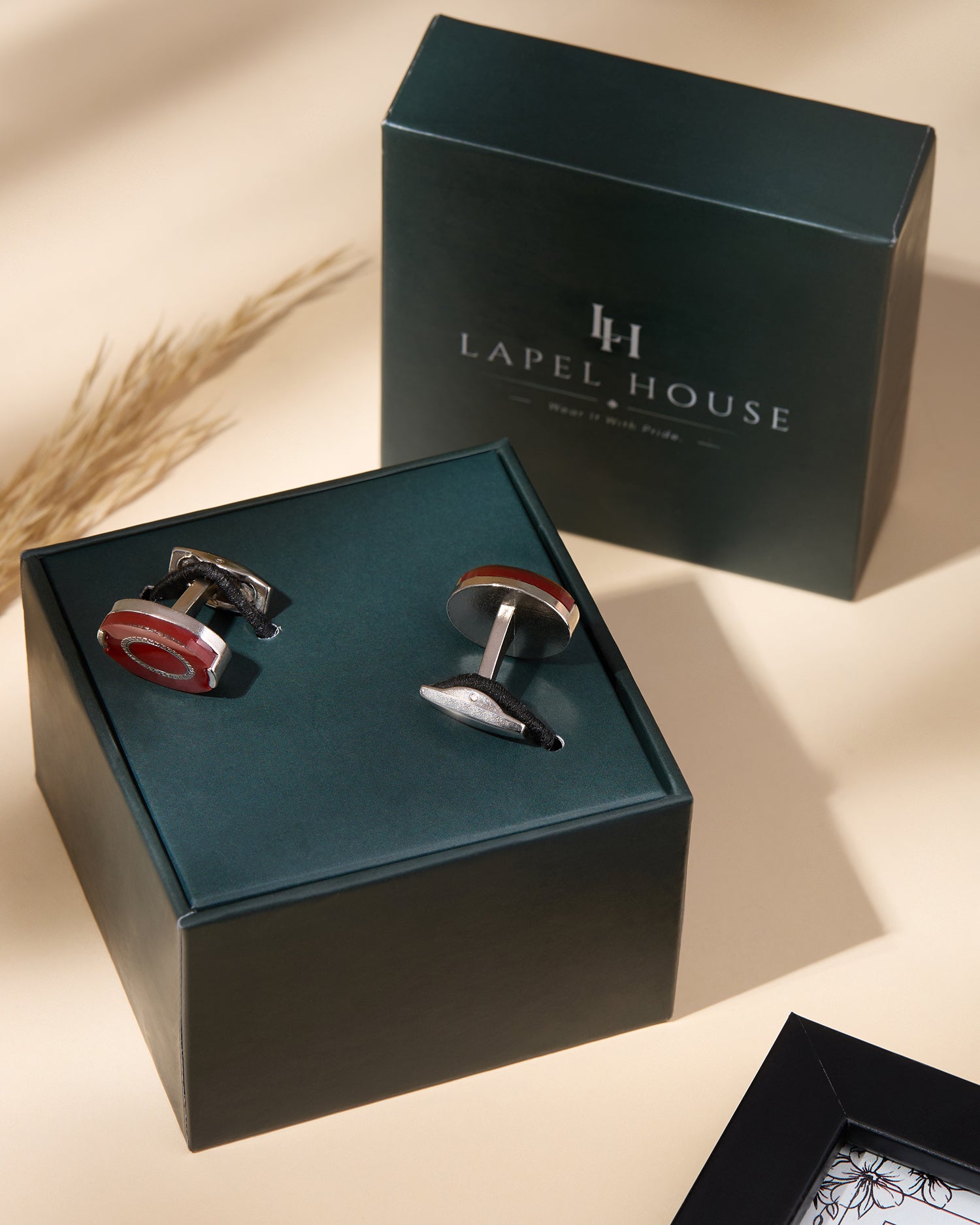 The Sovereign Executive Cufflinks — Deep Maroon & Silver Greek Key