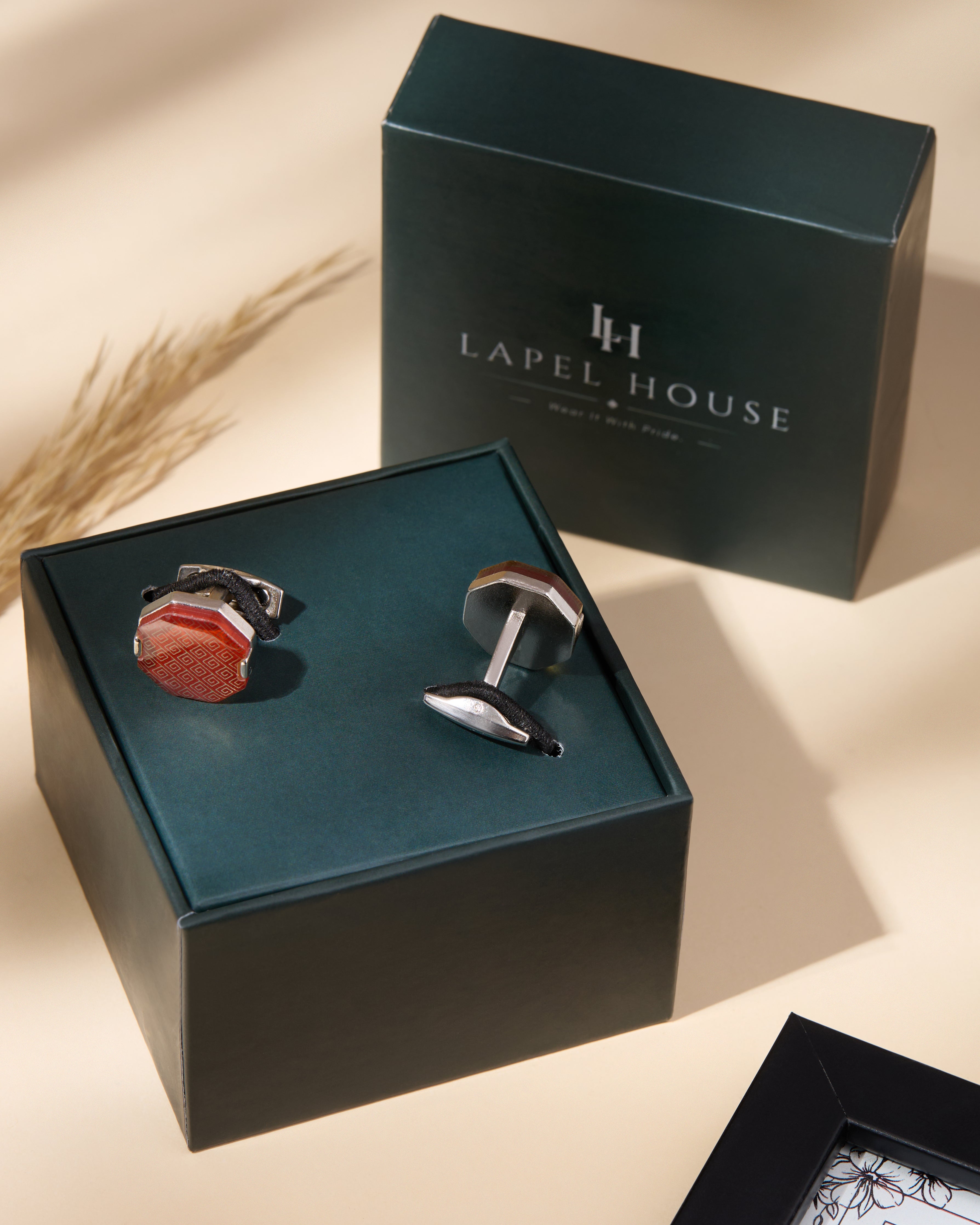 The Dynasty Executive Cufflinks — Crimson & Geometric Gold Enamel